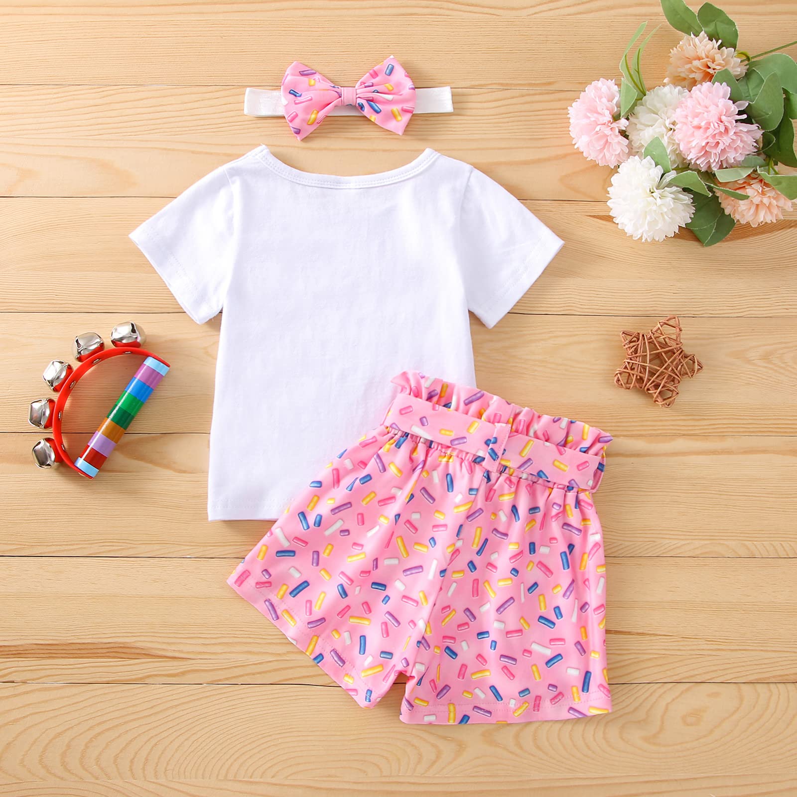 **Pink Striped Tutu Dress Set for Baby Girls - 2Pcs Newborn Outfit with Donut Print Skirt & Headband - First Birthday & Casual Wear**    *(Perfect for 1st Birthday Photos, Baby Showers, Family Gatherings & Everyday Playtime!)*