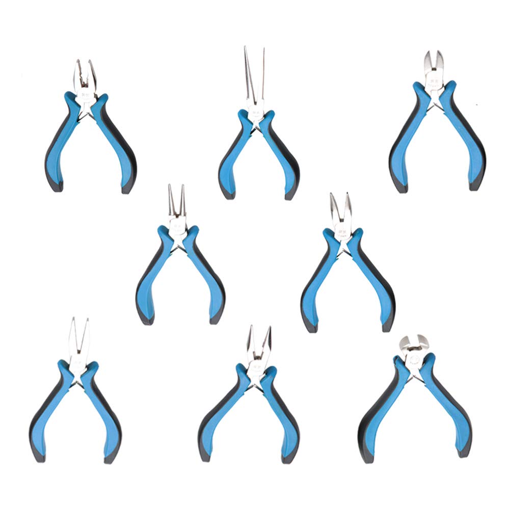 Professional Jewelry Pliers Kit - 8-Piece Steel Wire Cutter & Repair Tool Set with Flat Nose & Diagonal Cutting Pliers for Jewelry Making, Watch Repair & Home DIY Projects