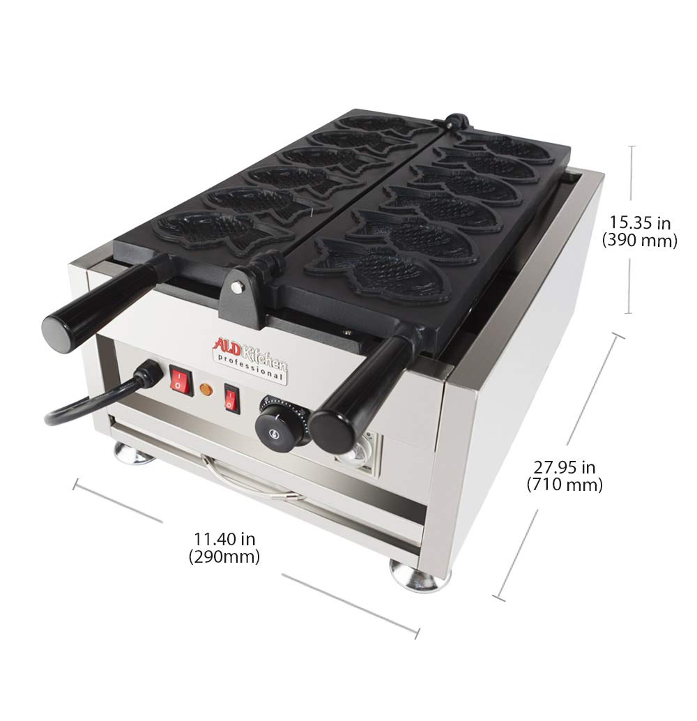 ALDKitchen Taiyaki Fish Waffle Maker - Nonstick Fish-Shaped Waffle Iron for Japanese Desserts (6 Closed-Mouth Fish Molds) - Perfect for Home Baking, Street Food Snacks & Party Treats