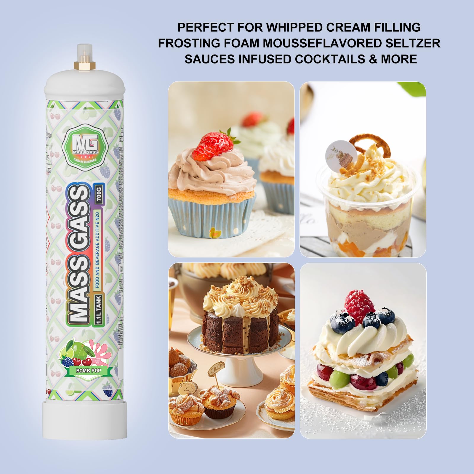 Premium Whipped Cream Chargers - MassGass 700g 1.1L (6 Cylinders) - N2O Cream Chargers for Professional Desserts, Coffee Toppings & Home Baking | Ideal for Bakeries, Cafes & DIY Dessert Lovers