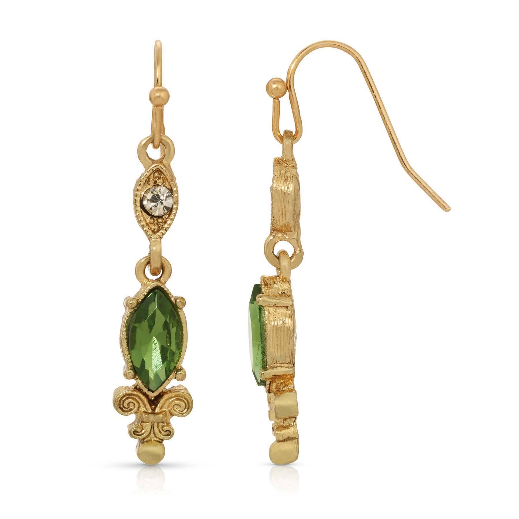 1928 Jewelry La Belle Époque Crystal and Emerald Green Dangle Earrings - Vintage Inspired Dangling Earrings for Women, Evening Wear & Special Occasions