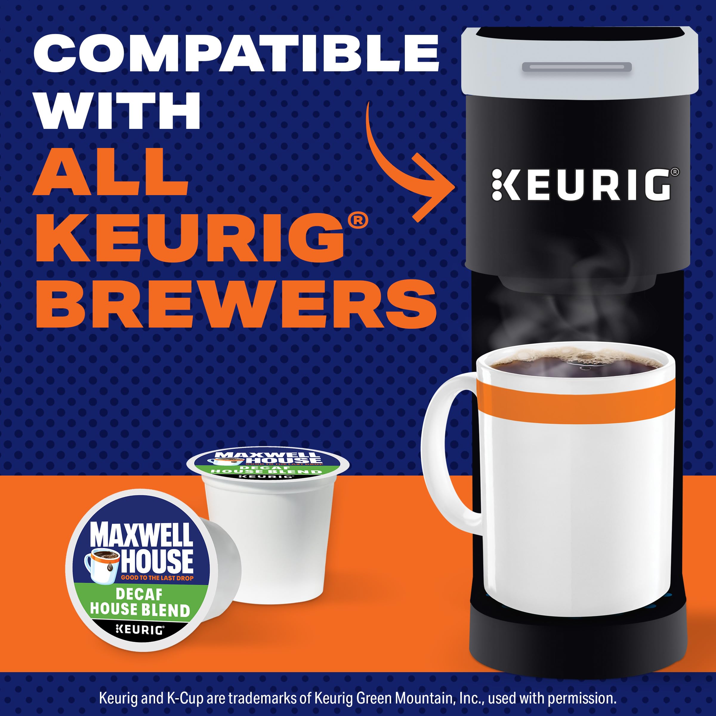 Maxwell House Decaf House Blend K-Cup Coffee Pods - 12 Count Box | Medium Roast Ground Coffee for Keurig Brewers | Perfect for Morning Brew & Office Use