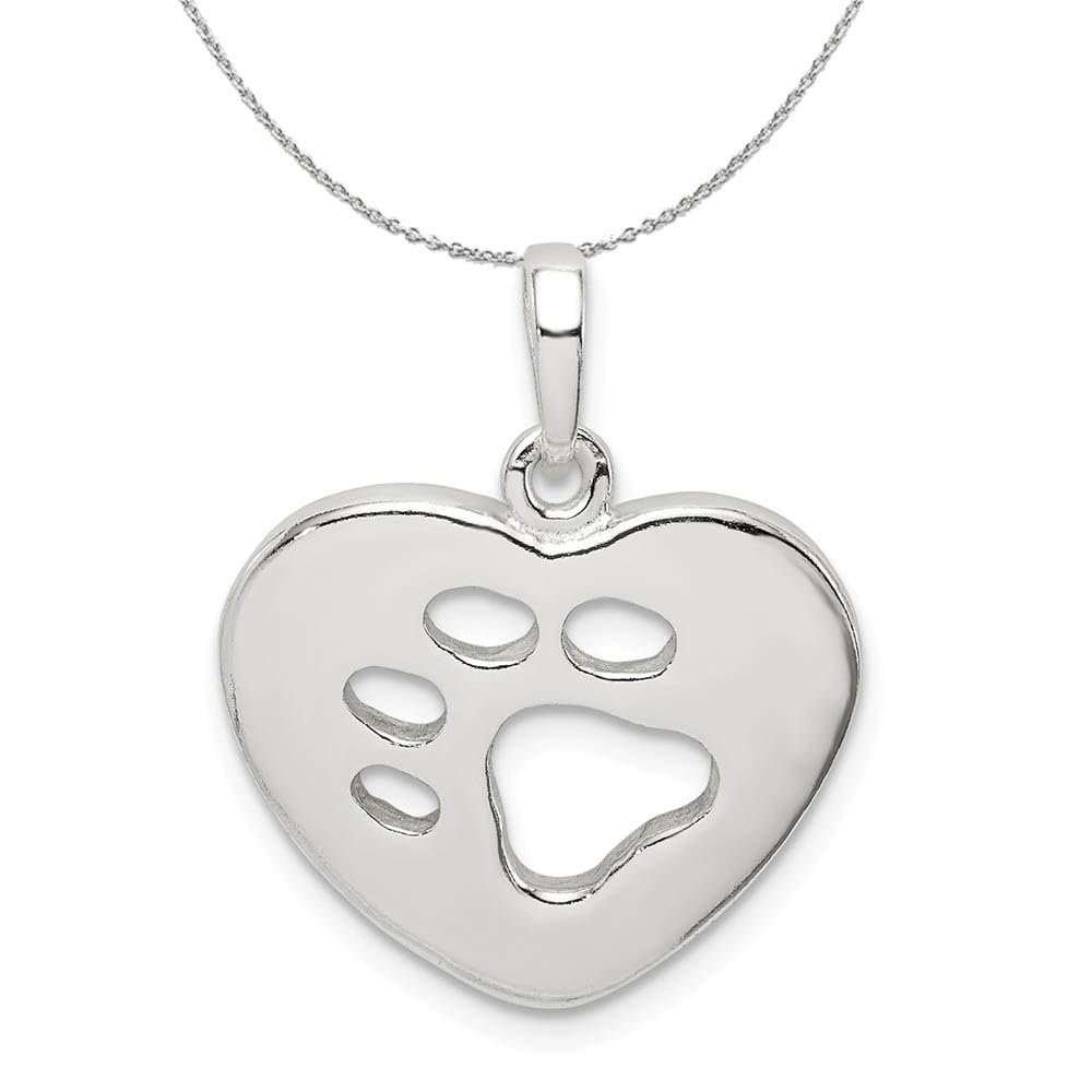 Black Bow Sterling Silver 19mm Polished Heart & Paw Print Pendant Necklace - Perfect for Pet Lovers, Anniversary Gifts & Everyday Jewelry