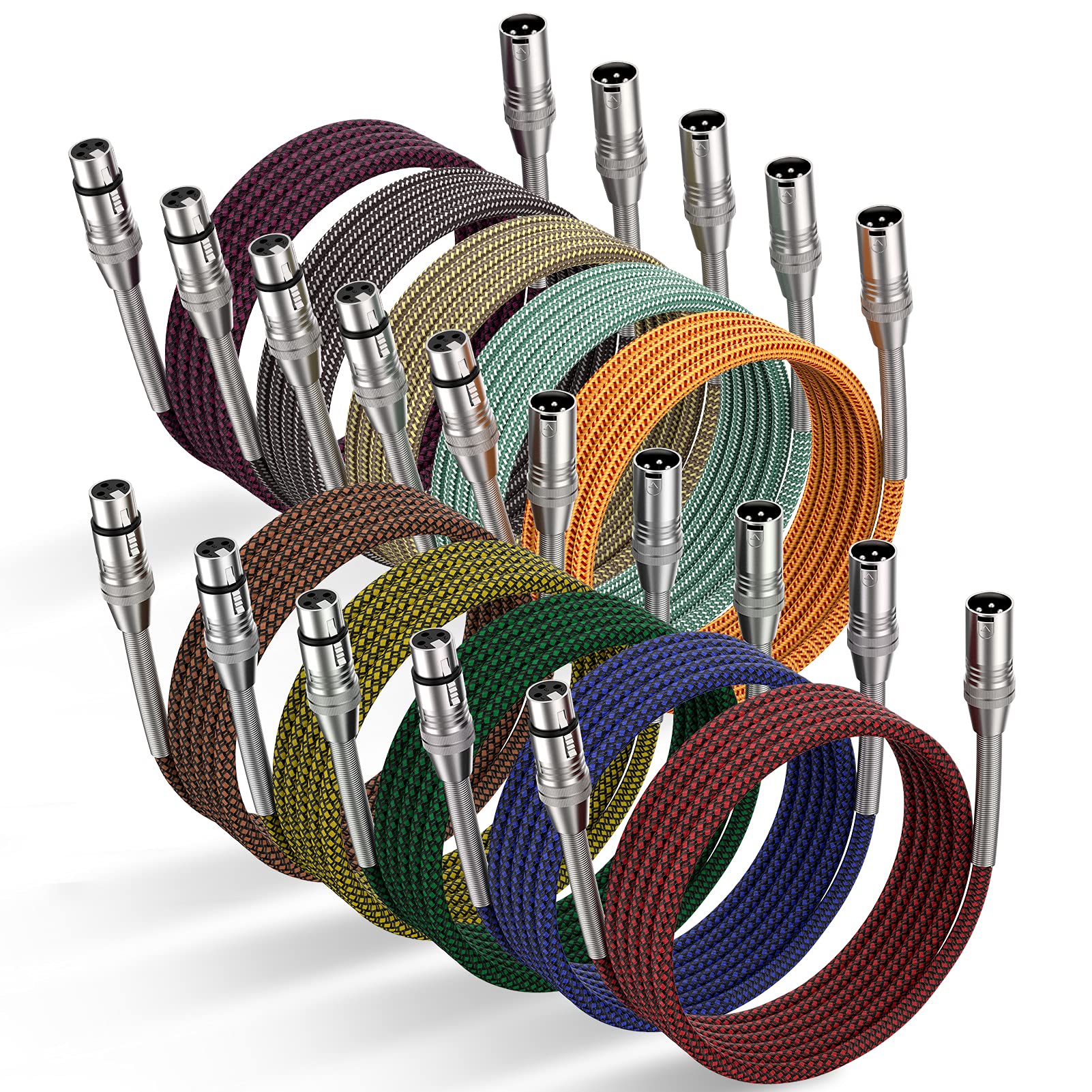 25ft XLR Cable 10-Pack - Heavy Duty Nylon Braided XLR Male to Female Microphone Cable (3-Pin Balanced) for Professional Audio Equipment, Studio Recording, Live Performances, DJ Mixers, Stage Lighting and PA Systems