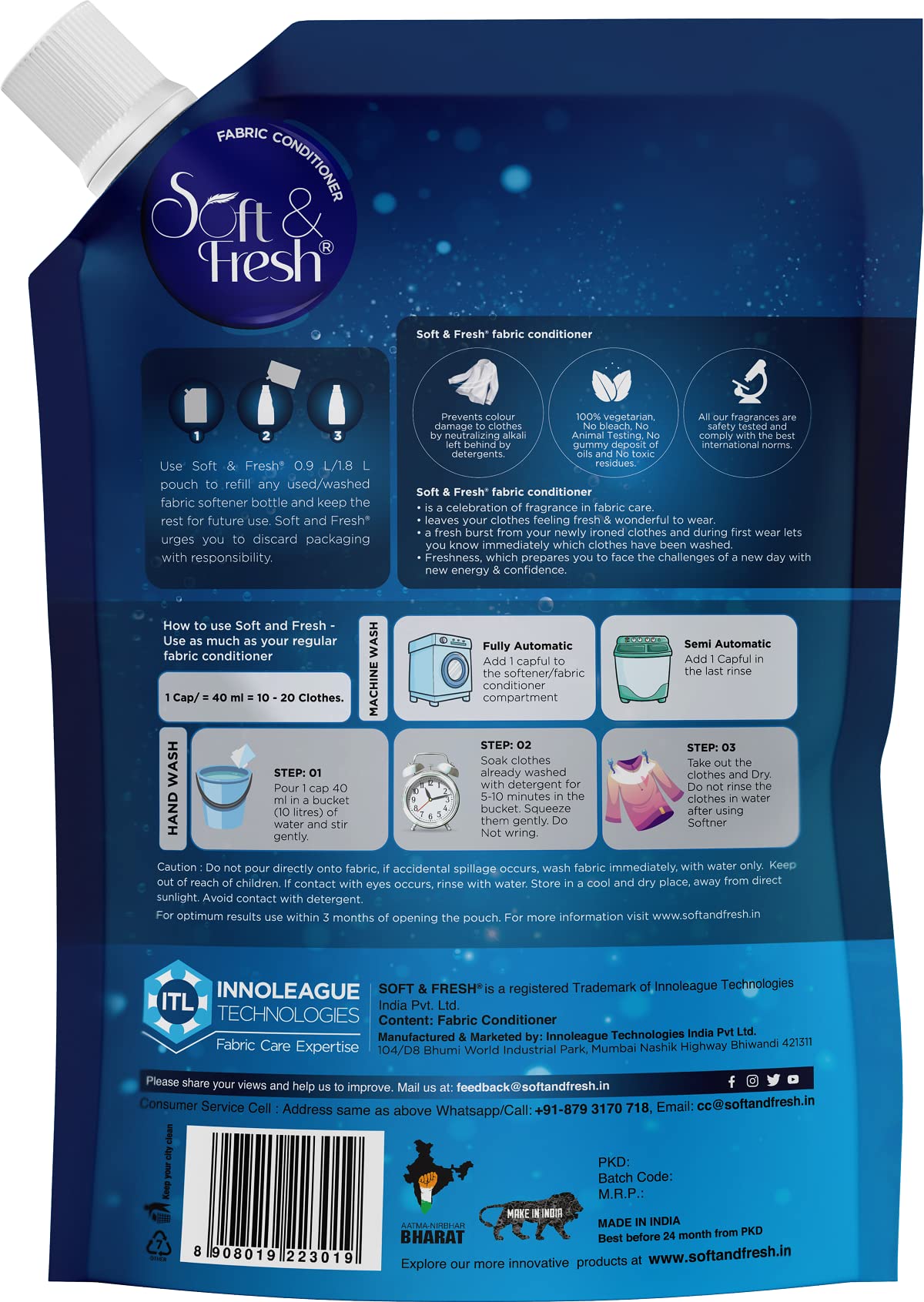 Blue Wave & Vanilla Dreams Fabric Softener Refill Pack of 2 (2X900ml) - Ultra Concentrated Liquid Conditioner for Clothes | Long Lasting Freshness & Softness | Ideal for Laundry, Bedding & Towels