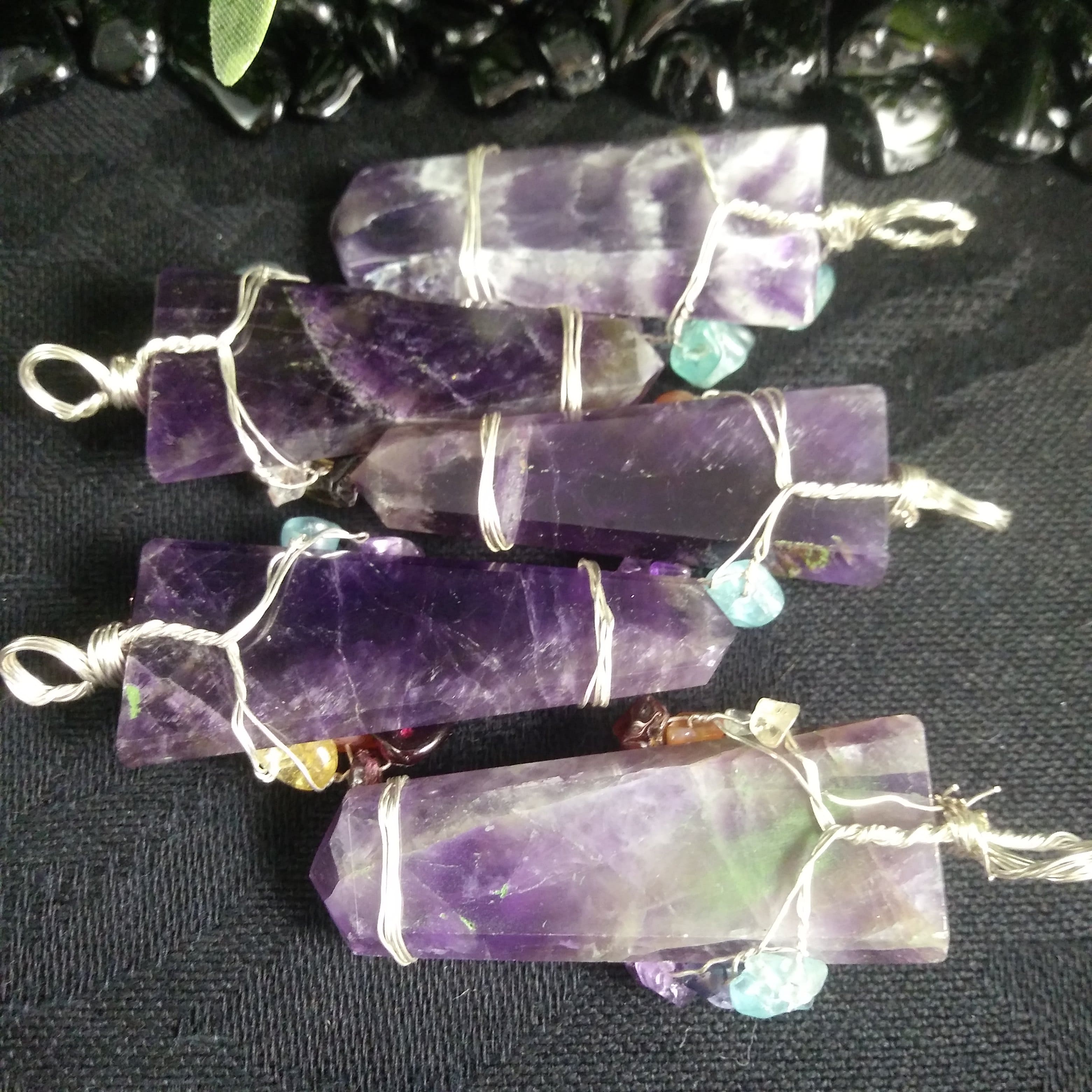 Chevron Amethyst Tree of Life Pendant - Handmade Wire Wrapped Crystal Necklace for Women - Spiritual Jewelry Gift for Meditation, Yoga & Energy Healing