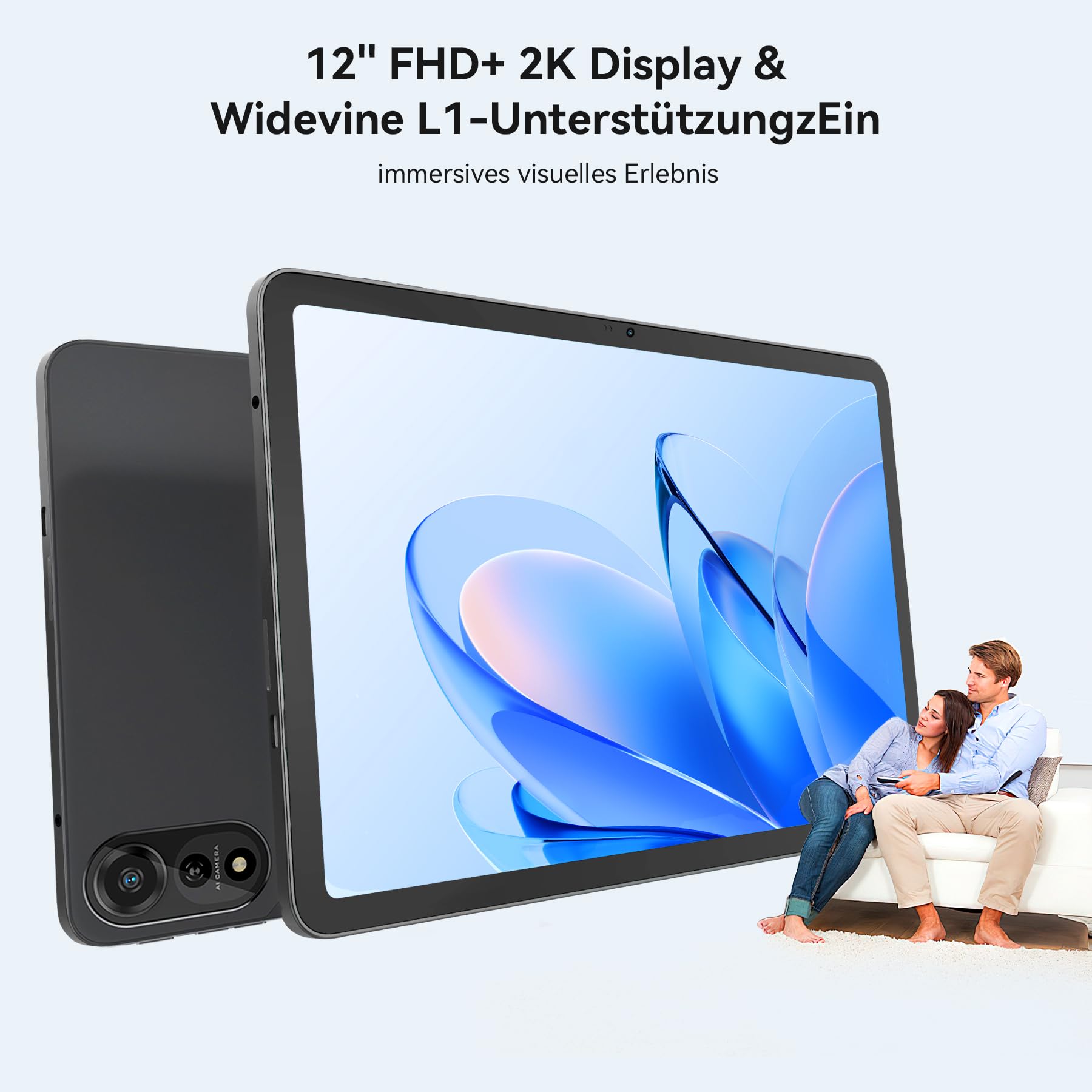 Blackview Mega2 Android 15 Tablet 12 Inch, 24GB RAM + 256GB ROM, 2K FHD Large Display Gaming Tablet, Octa Core T615, 9000mAh Battery, Dual 4G LTE + 5G WiFi, WideVine L1, Dual Camera, Face ID, GPS - Perfect for Gaming, Streaming & Productivity on the Go
