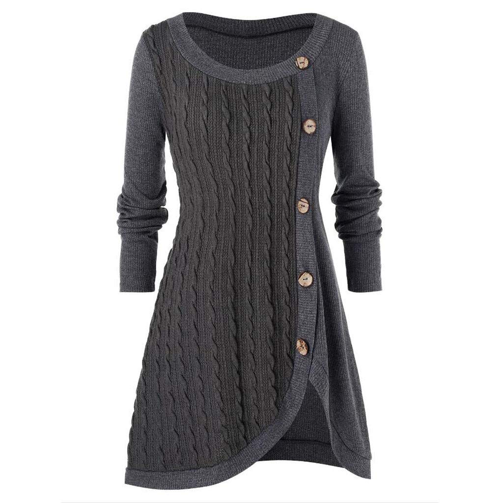 Plus Size Women's Asymmetric Crewneck Long Sleeve Pullover Sweater - Casual Loose Fit Knit Top for Fall & Winter Layering