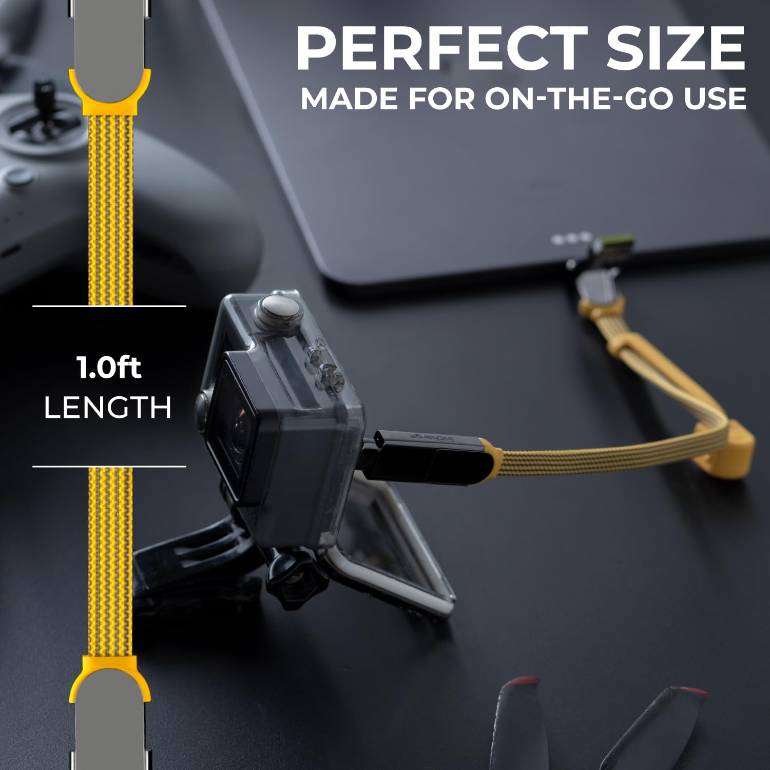 Rolling Square inCharge XL 6-in-1 Multi Charging Cable - 100W Ultra-Fast Charging USB & USB-C Cable (1Ft/0.3m, Summit Yellow) - Perfect for Travel, Home & Office Use