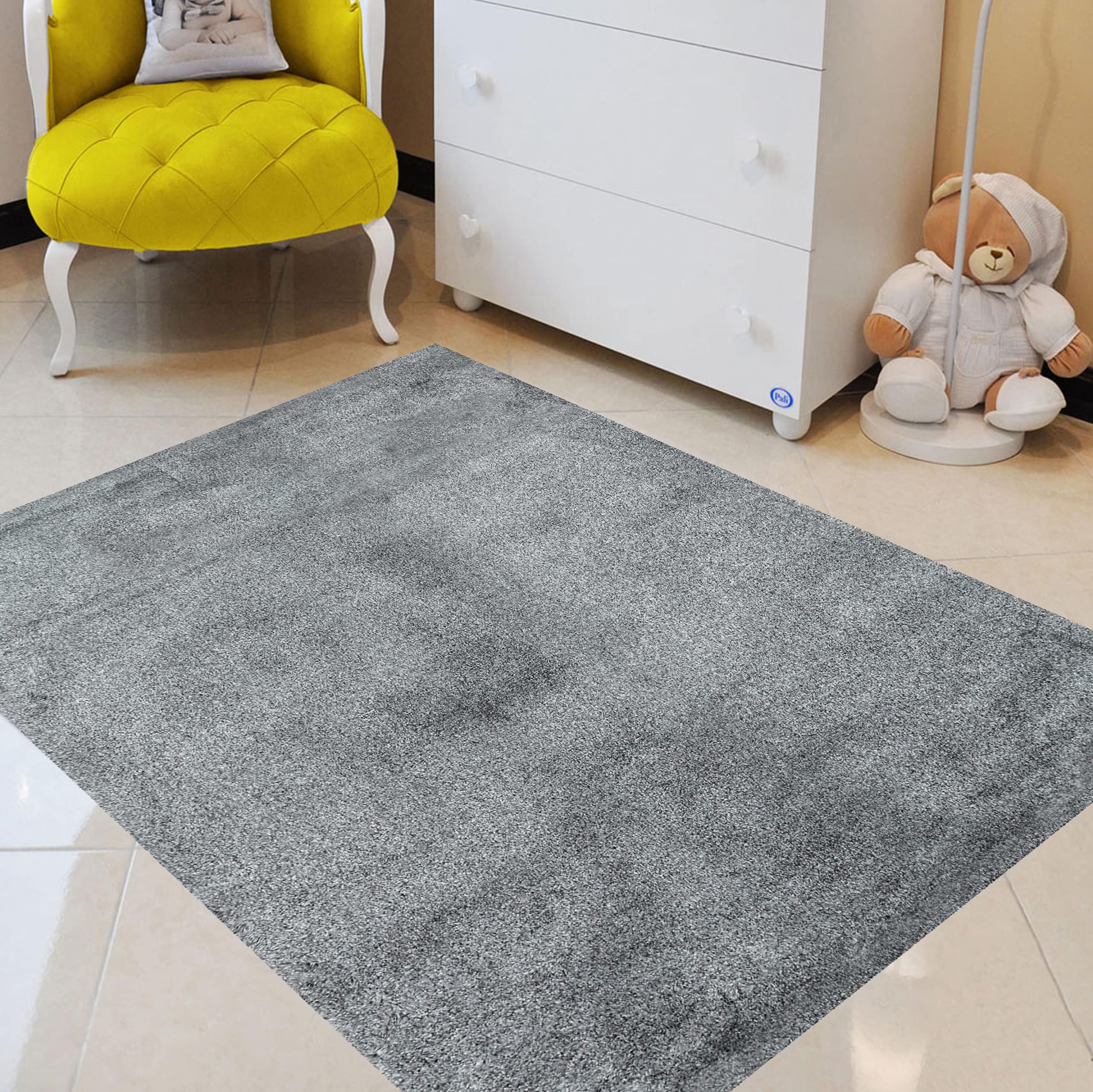 Luxury Faux Fur Shaggy Area Rug 5x7 Feet - Soft Plush Non-Slip Living Room Carpet for Kids Room, Nursery, Bedroom - Modern Gray Home Decor Floor Mat for Cozy Comfort & Stylish Interior Design
