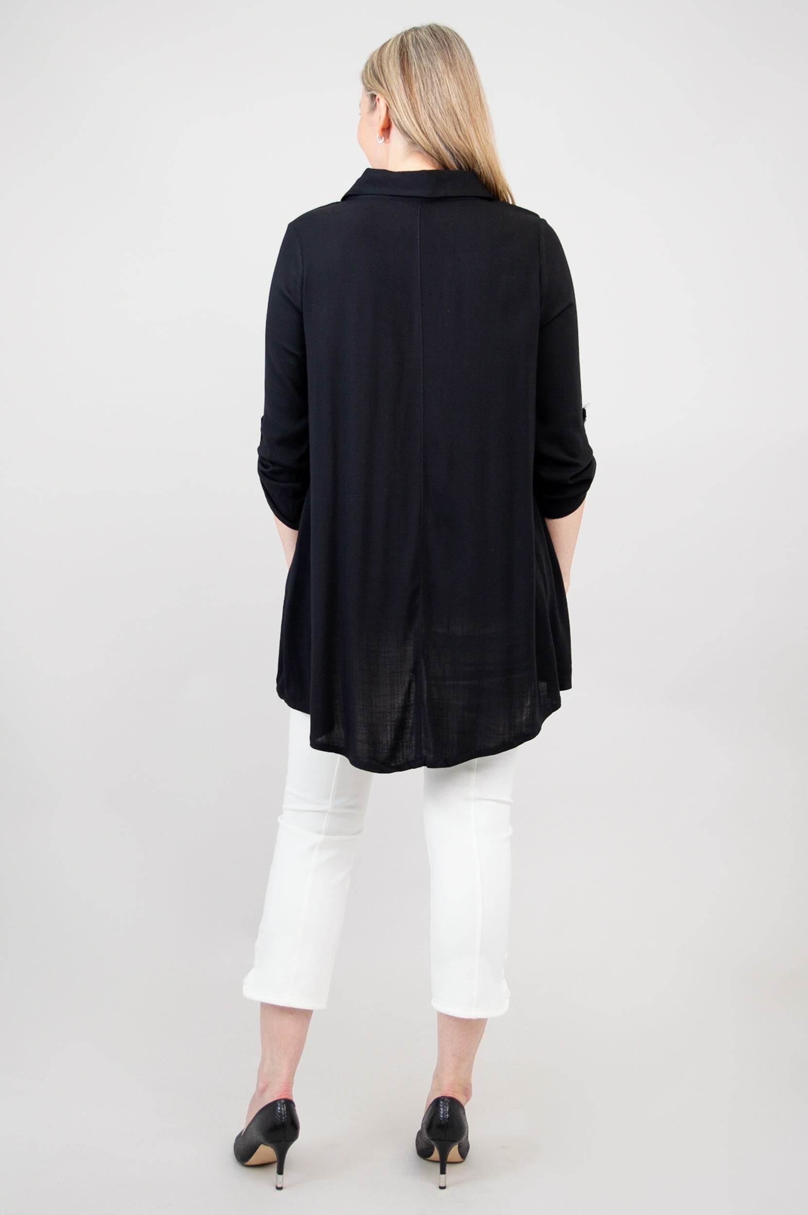 Celine Women's Black Linen Bamboo Blouse - Elegant Casual & Office Wear for Summer