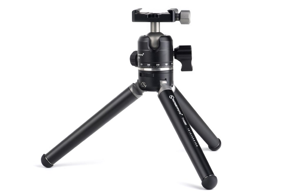 SUNWAYFOTO T1A20D-T Compact Aluminum Tabletop Tripod with XB-28 Low Profile Ball Head - 2-Section Adjustable Mini Tripod for DSLR Camera, Smartphone, Webcam - Perfect for Travel, Vlogging, Home Office & Desktop Photography