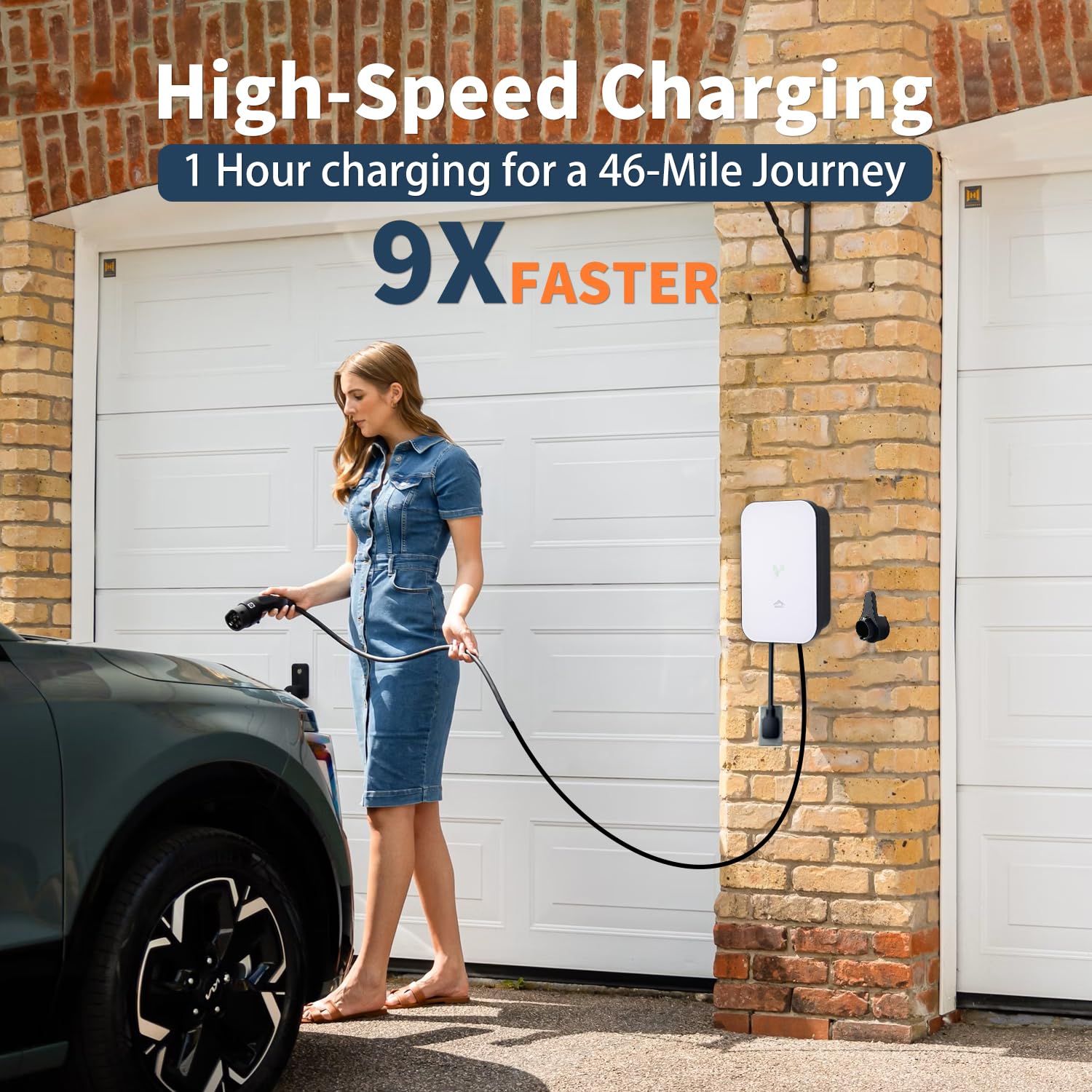48 Amp 240V Level 2 EV Charger with NEMA 14-50 Plug - Indoor/Outdoor Use, Metal Case, 25ft Cord - WiFi/RFID/App Control & Tesla Adapter Compatible - Fast Charging for Home, Office & Public Parking