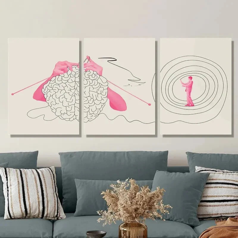 3-Piece Abstract Metal Wall Art Prints - Ready to Hang Modern Home Decor for Living Room, Bedroom & Office | Creative Concept Artwork