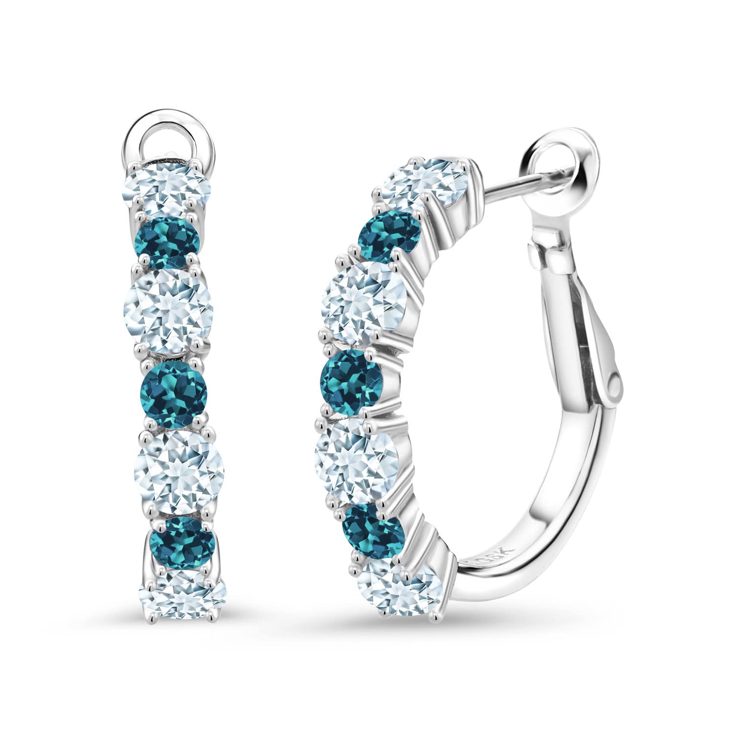 2.78 Ct Round Sky Blue Aquamarine & London Blue Topaz 925 Sterling Silver Hoop Earrings for Women | Gem Stone King | Elegant Jewelry for Parties, Weddings & Everyday Wear