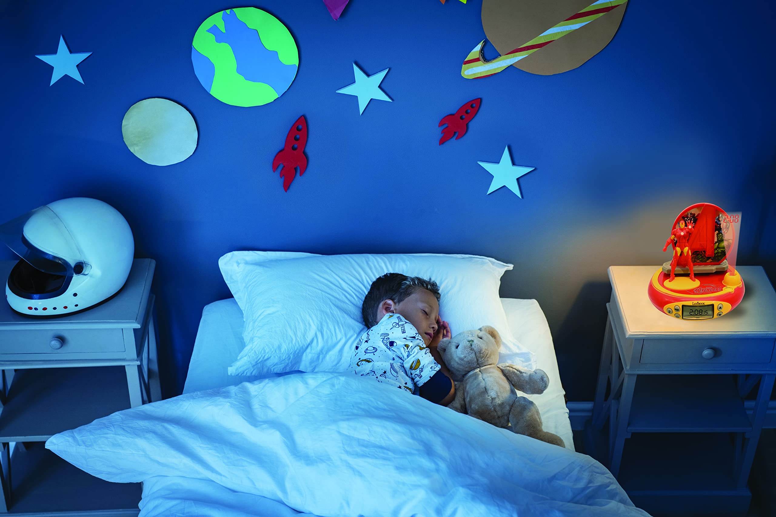 Lexibook Iron Man RP510AV Alarm Clock Radio with Projector & Electronic Games - Perfect for Kids' Bedrooms, Home Decor, and Marvel Superhero Fans