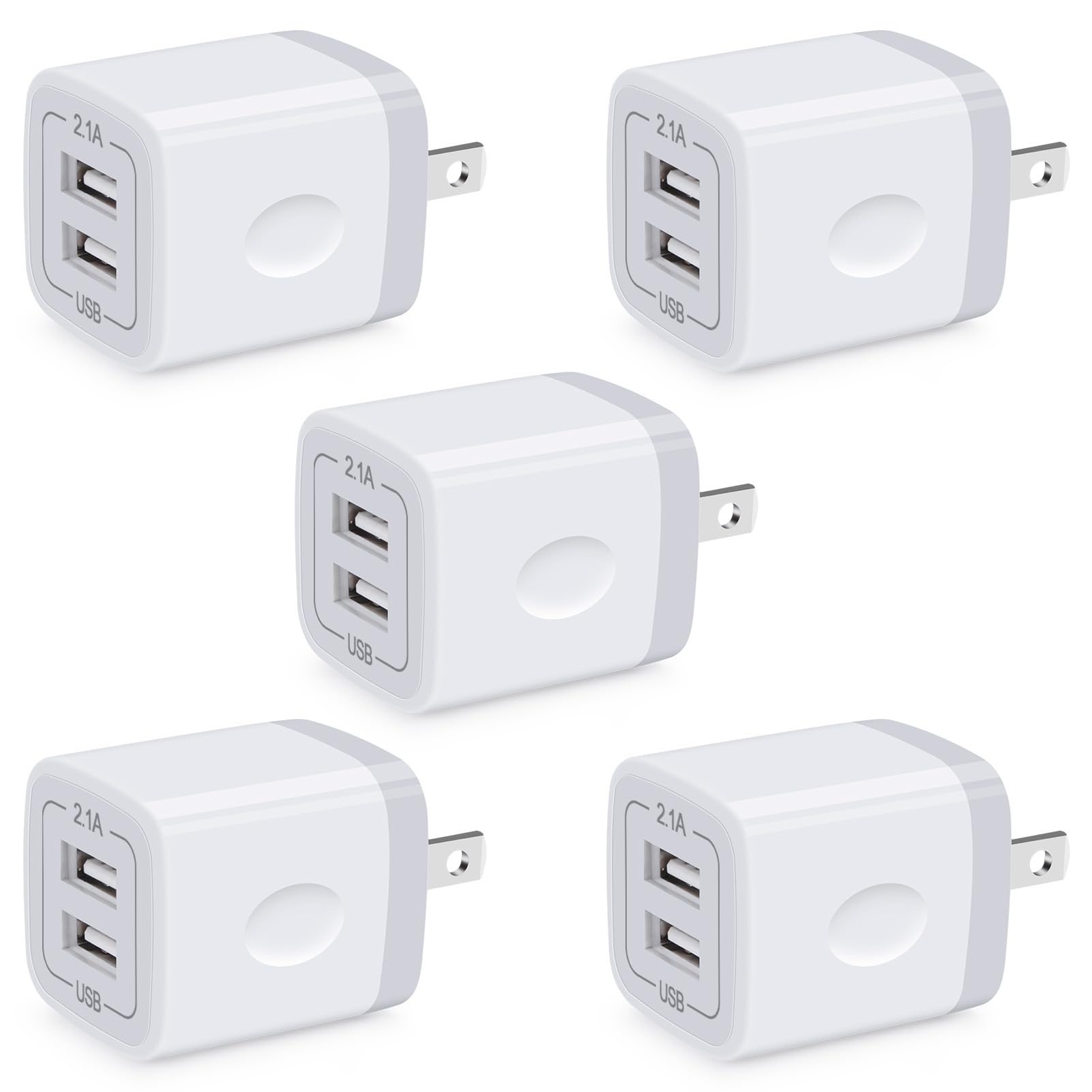 Fast Charging USB Wall Charger Plug 5-Pack - 2.1A Dual Port Charger Adapter for iPhone 15/14/13/12/11, Samsung Galaxy S24/S23/S22/S21/A15/A54, Google Pixel 8/7/6Pro - Perfect for Home, Office & Travel Charging Multiple Devices Simultaneously