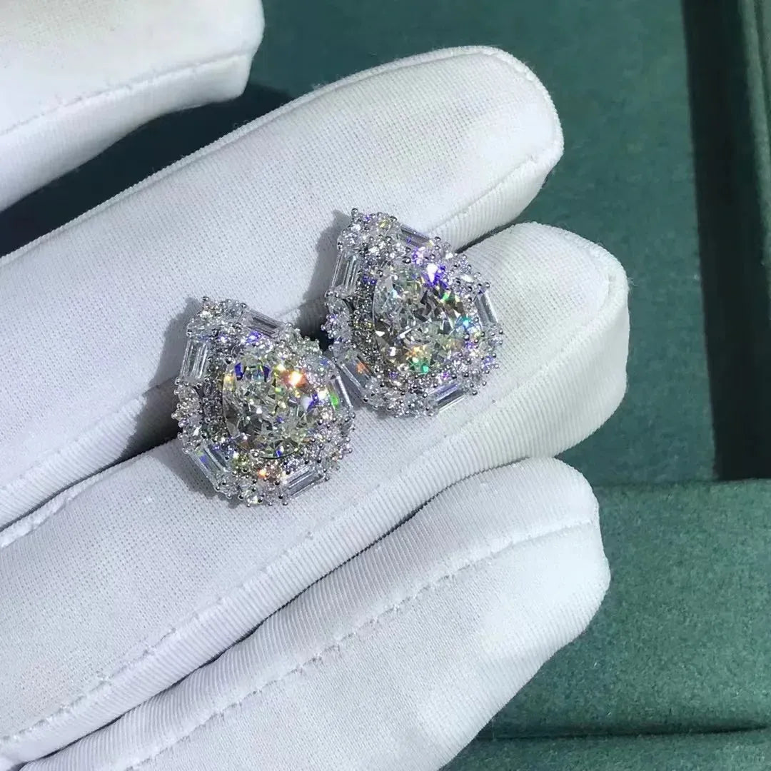 WUIHA 925 Sterling Silver 3EX Pear 8CT VVS Yellow Diamond & Pink Sapphire Moissanite Stud Earrings - Elegant Drop Earrings for Women, Perfect for Weddings, Parties & Gift Giving
