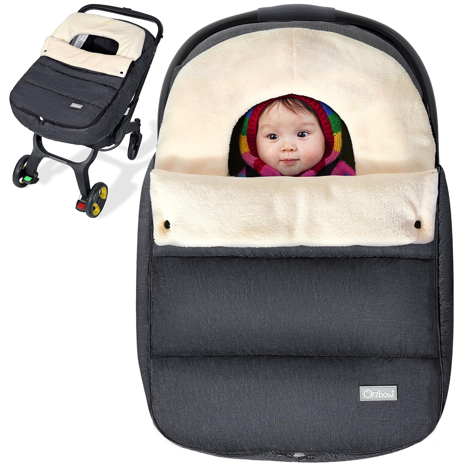 Orzbow Universal Baby Car Seat Cover - Winter Warm Coral Fleece with Adjustable Collar, Waterproof & Machine Washable - Perfect for Infants Car Safety & Cold Weather Protection (Dark Grey)