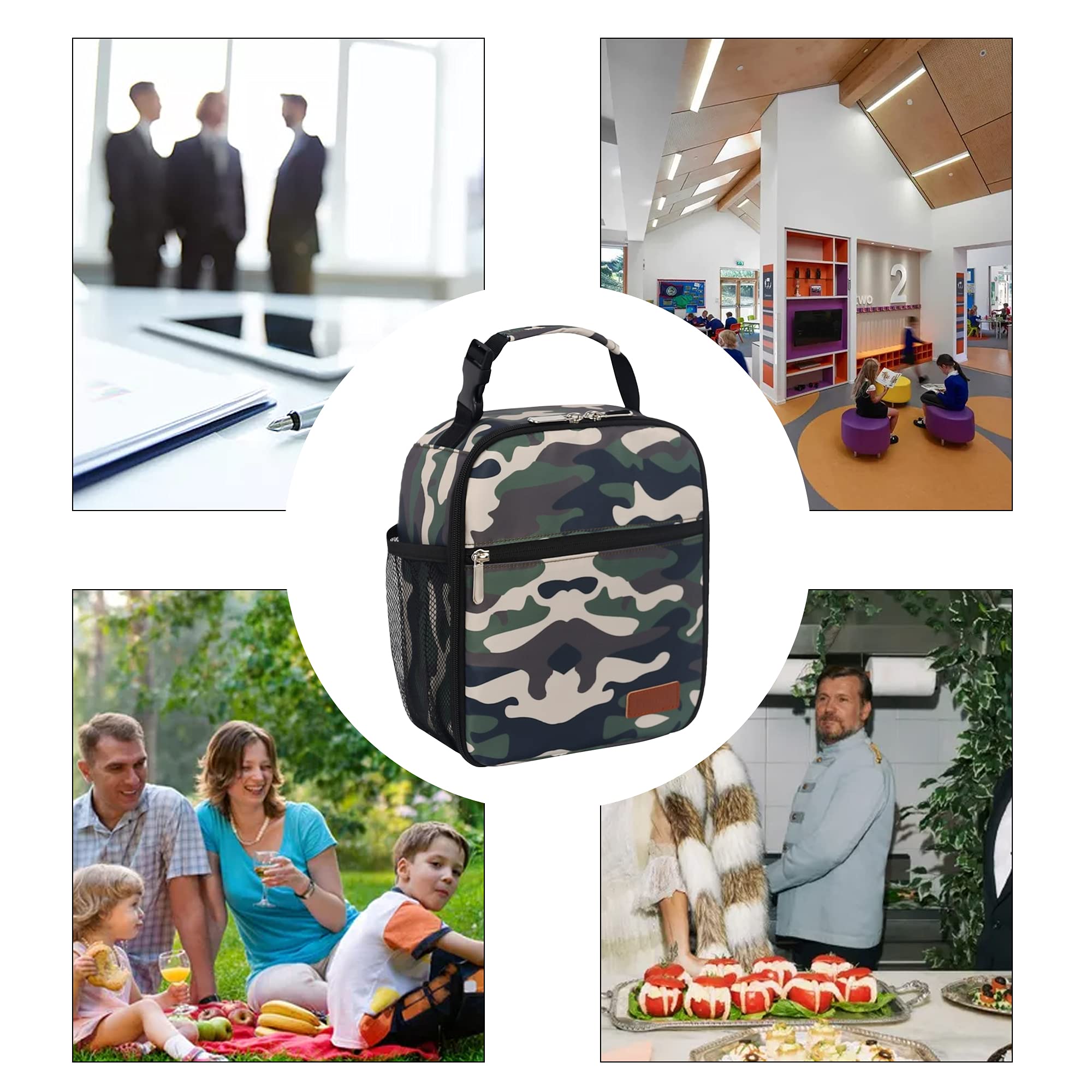 Portable Insulated Lunch Box for Men & Women - Reusable Small Lunch Bag for Office, Work, Picnic - Camouflage Design - Perfect for Meal Prep, School, Travel & Outdoor Activities