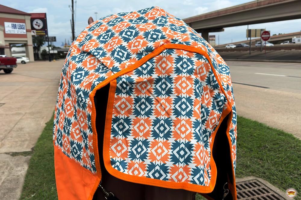 HILASON 1200D Winter Waterproof Poly Horse Hood Turnout Blanket with Floral Motif - Neck Cover & Belly Wrap - Heavy Duty Waterproof Horse Blanket for Cold Weather Riding & Stable Use