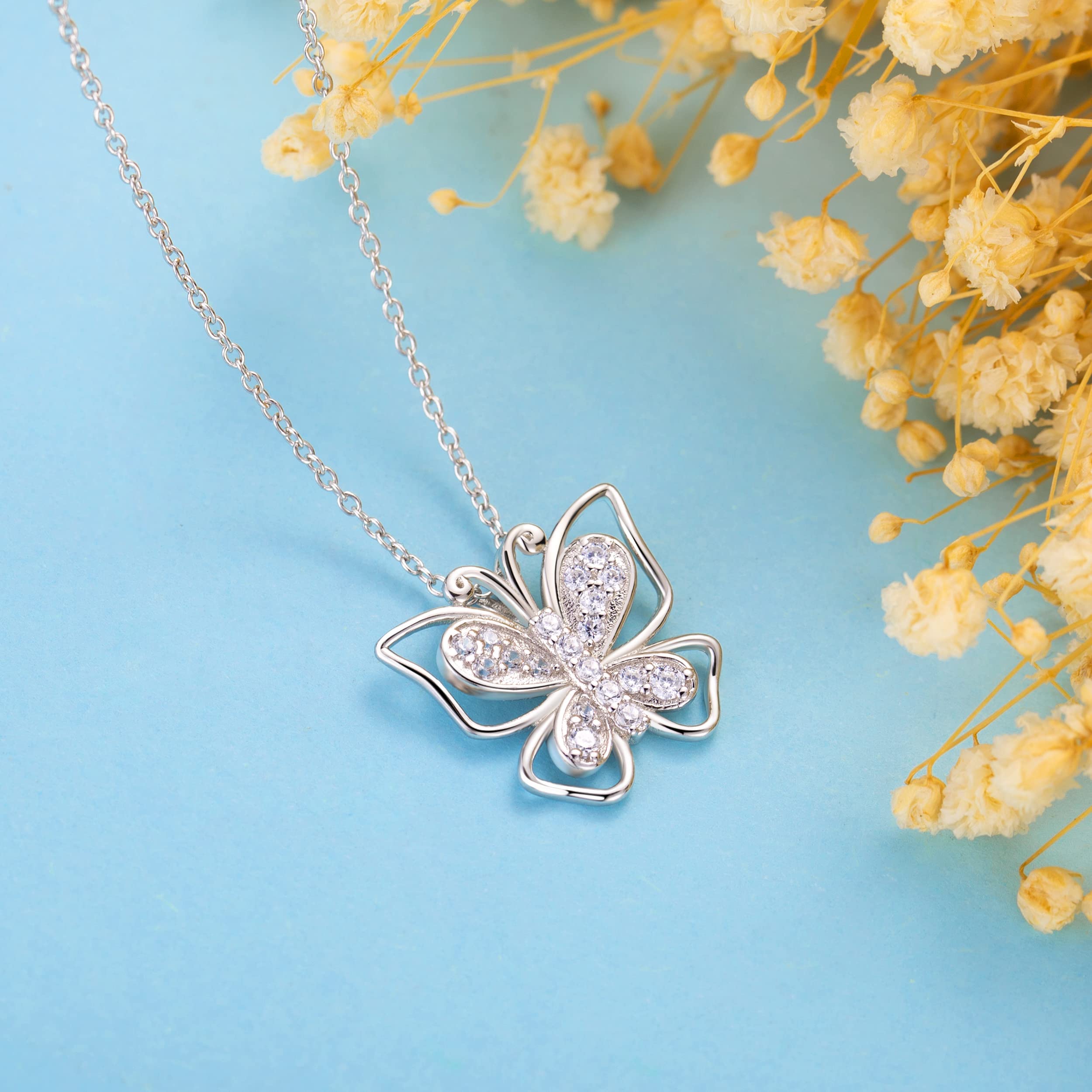 FEGER DIVAS MODE Butterfly Pendant Necklace for Women - Elegant Gold/Silver Layered Chain Jewelry Gift for Her - Perfect for Date Night, Wedding & Everyday Wear