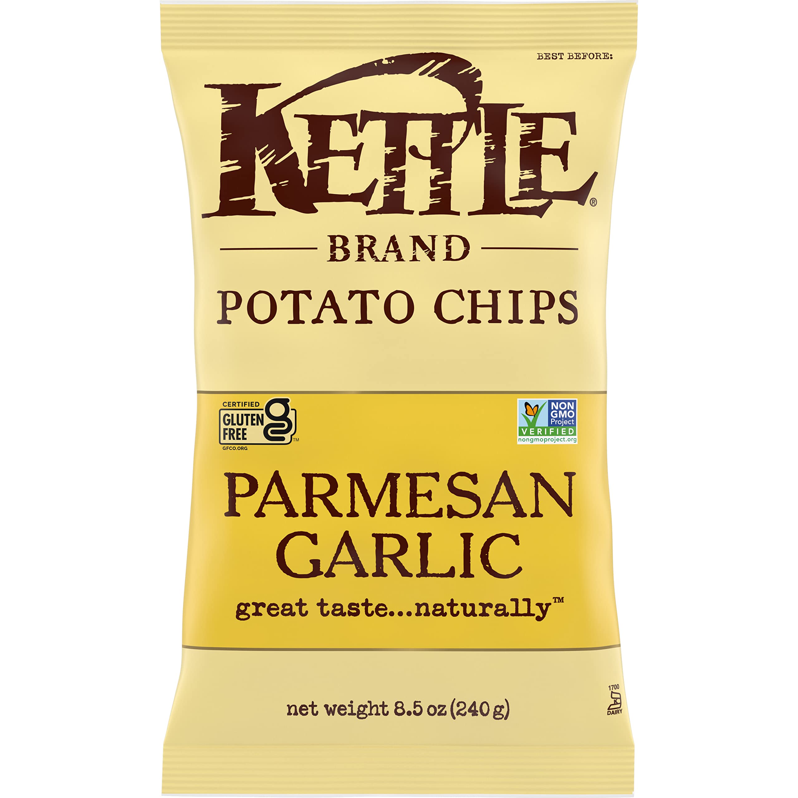 Kettle Brand Parmesan Garlic Kettle Cooked Potato Chips - 8.5 Oz Bag | Crunchy Snack for Parties, Picnics & Movie Nights
