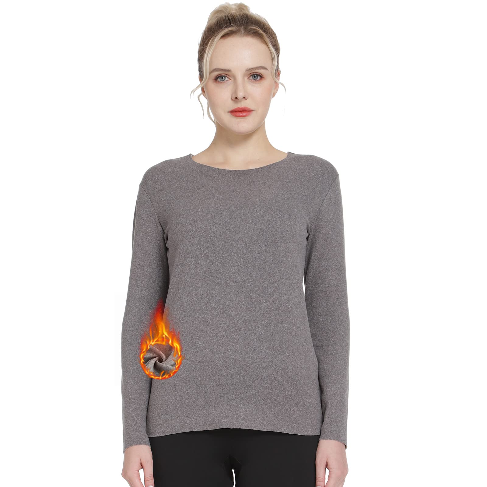 MANCYFIT Women's Thermal Tops - Double Fleece Lined Long Sleeve Shirts, Seamless Base Layer for Cold Weather - Perfect for Winter Hiking, Skiing & Outdoor Activities