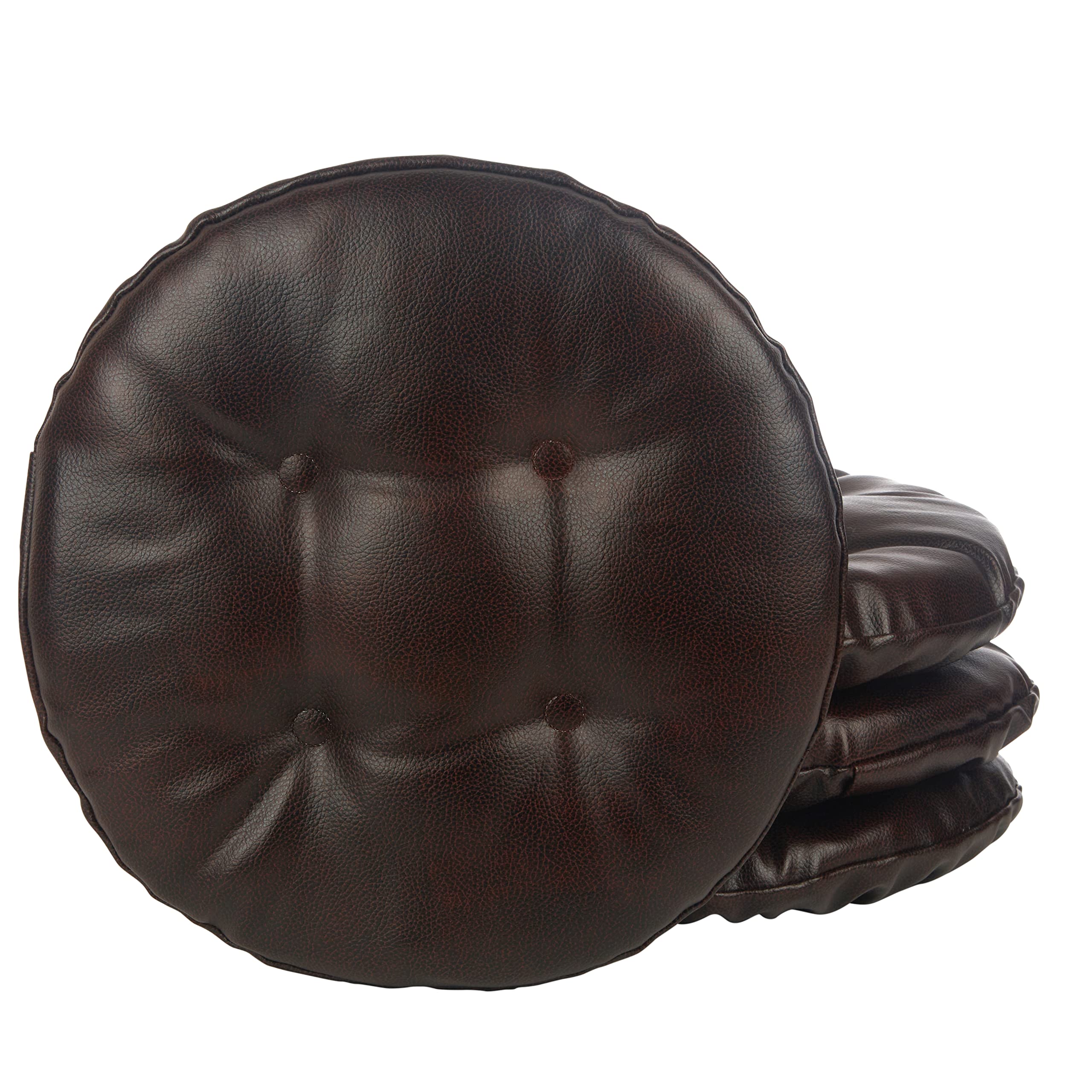 Non-Slip Tufted Faux Leather Round Bar Stool Cushions - 14 Inch Dark Brown (Set of 4) - Perfect for Dining Room, Kitchen Counter, Cafe & Restaurant - Klear Vu Gripper Technology for Secure Fit