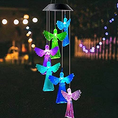 Solar-Powered Guardian Angel Wind Chime with Color Changing LED Lights - Waterproof Outdoor/Indoor Decor - Perfect Gift for Mom, Grandma, Birthday & Housewarming - Ideal for Garden, Patio, Porch and Home Decor