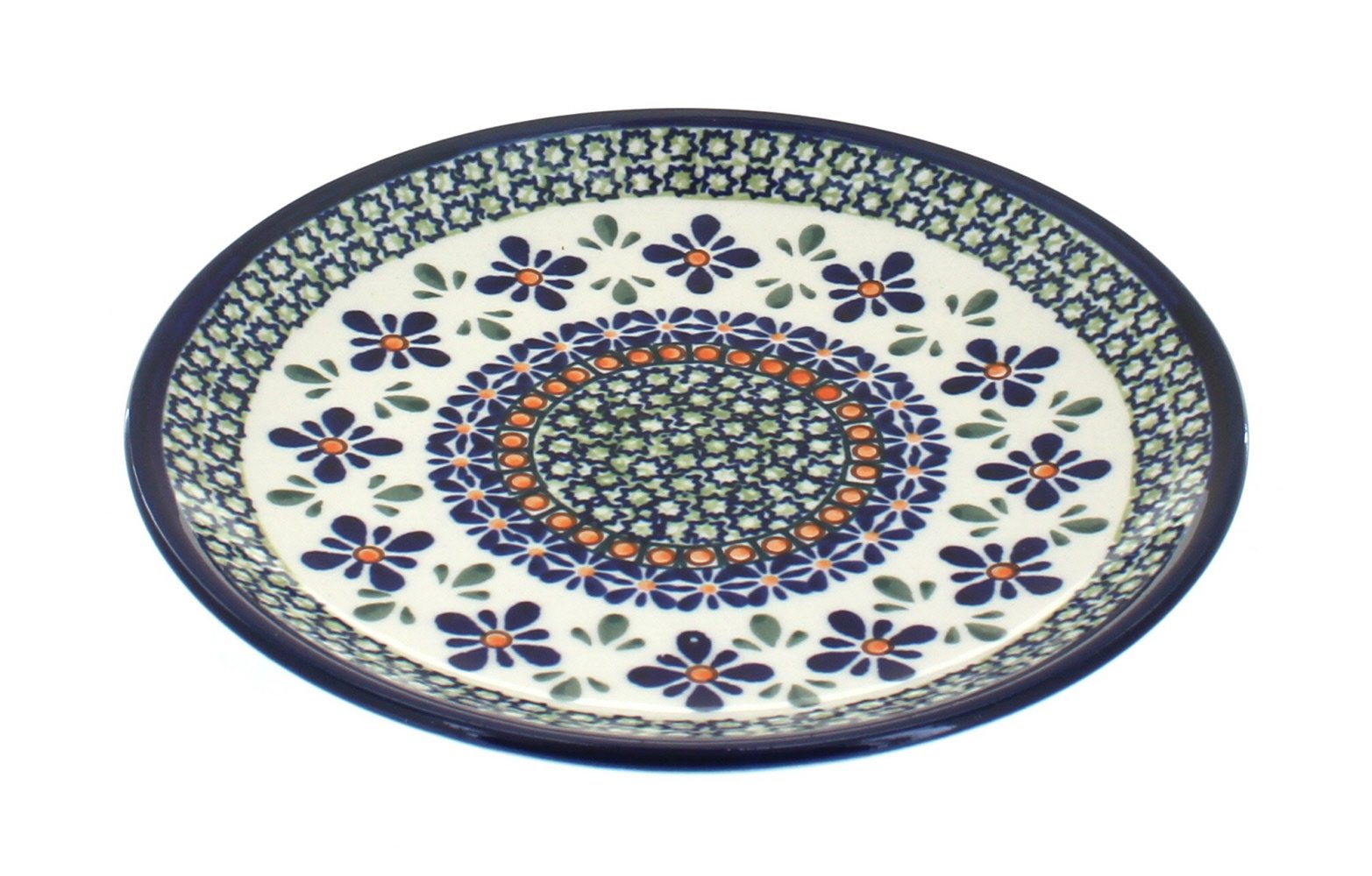 Handmade Blue Rose Polish Pottery Mosaic Flower Dessert Plate - Elegant Serving Dish for Afternoon Tea, Wedding Favors & Home Decor