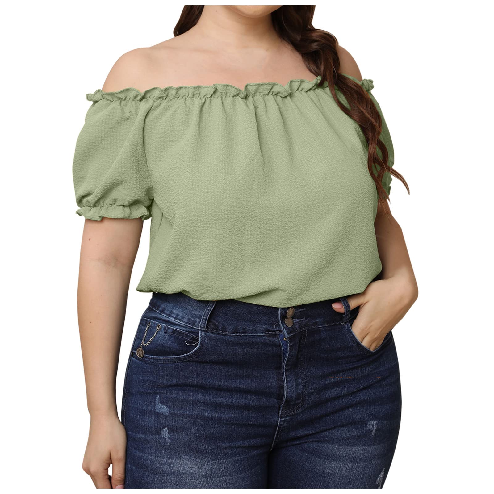 Women's Casual Short Sleeve Off Shoulder T-Shirt - Solid Color Crew Neck Blouse for Summer, Gifts for Her | Perfect for Beach, Party & Everyday Wear
