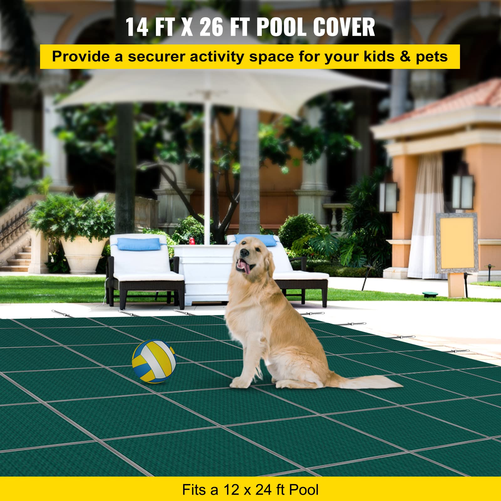 VEVOR 12x24ft Rectangle In-Ground Pool Safety Cover - Heavy Duty Green Mesh Solid Winter Cover for Swimming Pools | Perfect for Winter Protection & Debris Prevention