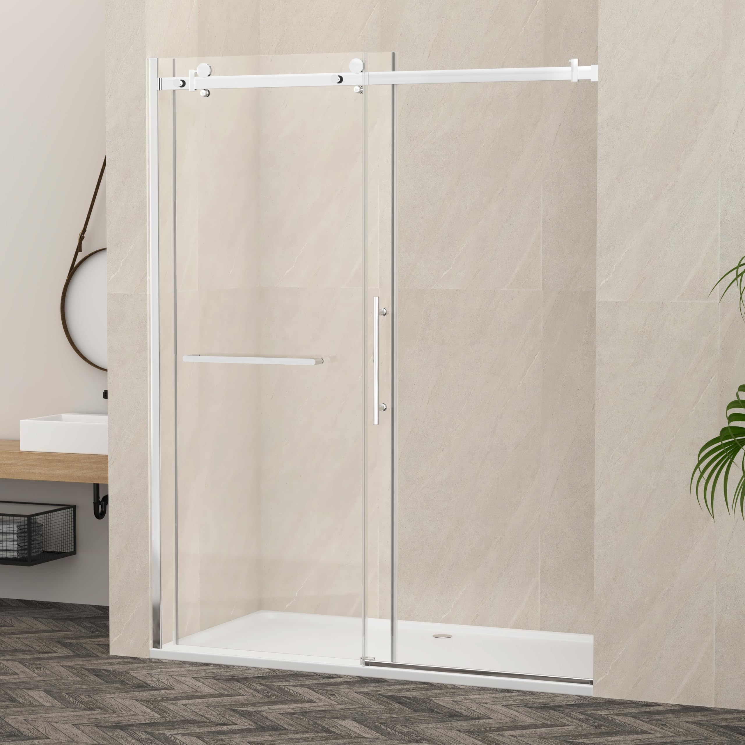 60-60.8 Inch Frameless Sliding Shower Door - 1/4