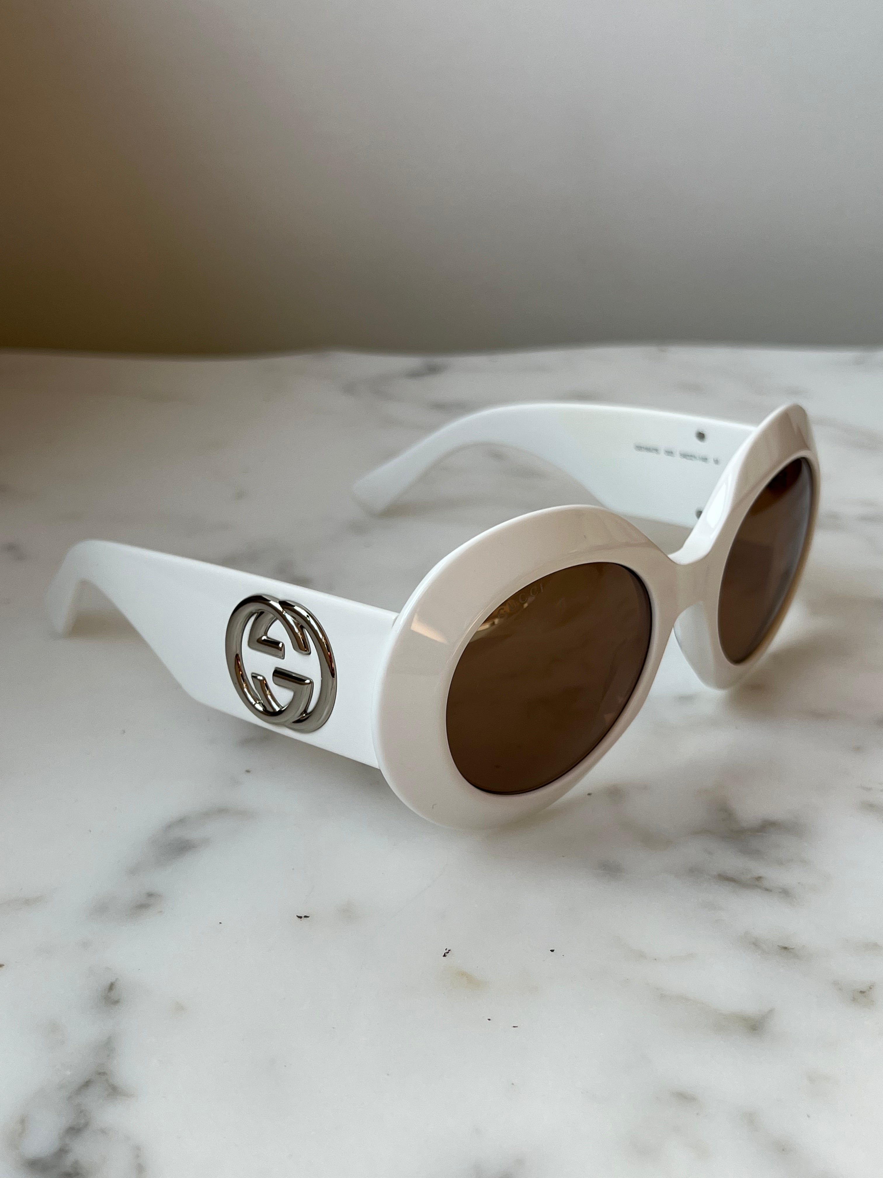 Gucci GG1647S White Thick Rim Round Sunglasses for Women & Men - UV Protection, Fashionable & Stylish for Summer, Beach, and Outdoor Activities