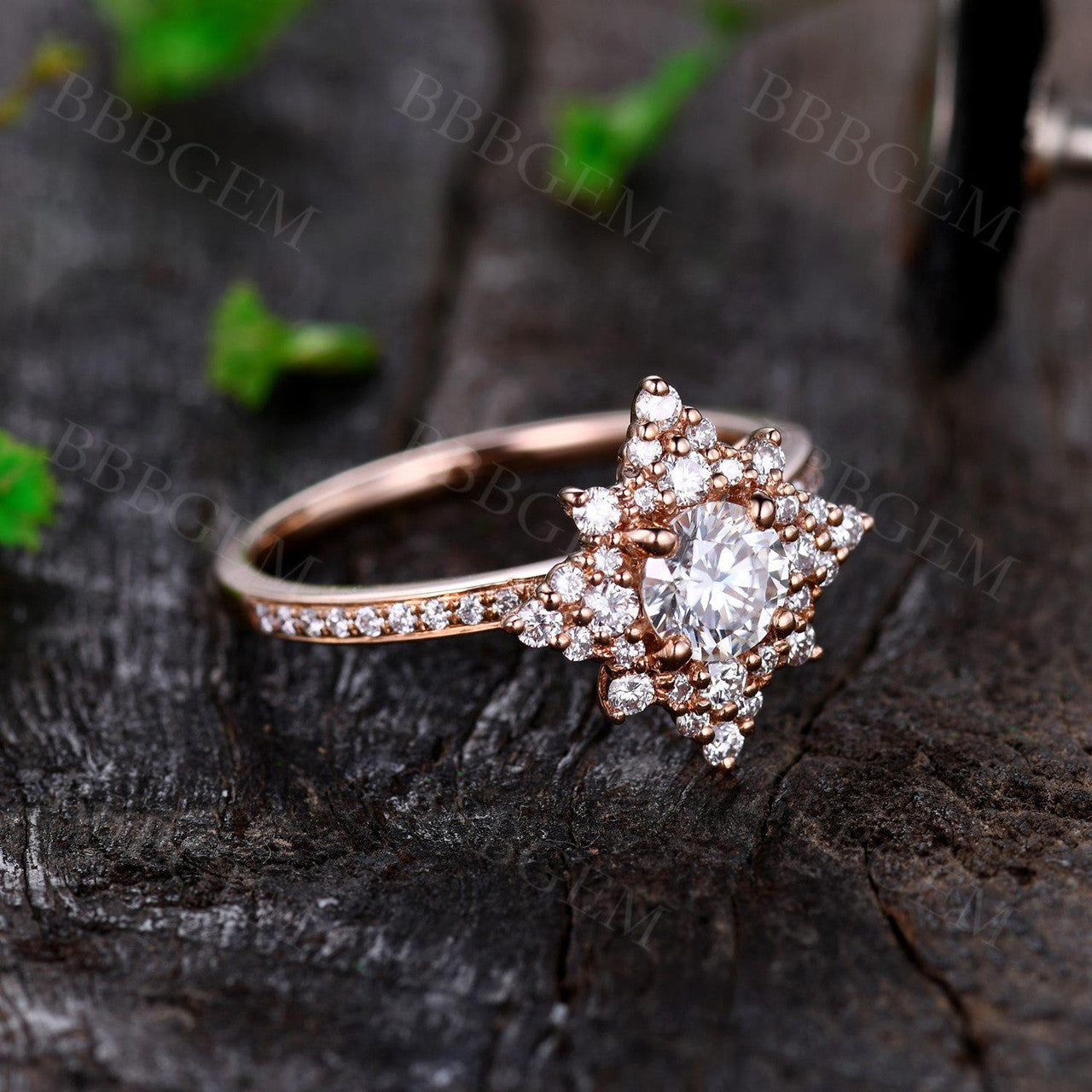 0.5CT Round Cut Moissanite Engagement Ring - Unique Cluster Halo Design for Women | Wedding, Proposal, Anniversary Gift Idea