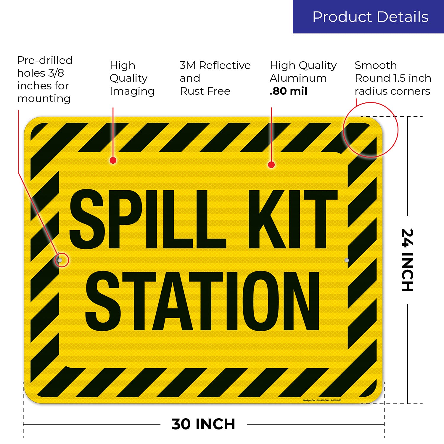 3M EGP Reflective Spill Kit Station Sign - 24x30 Inches, .080 Aluminum, Fade Resistant - Made in USA - Ideal for Workplace Safety & Hazardous Material Storage Areas