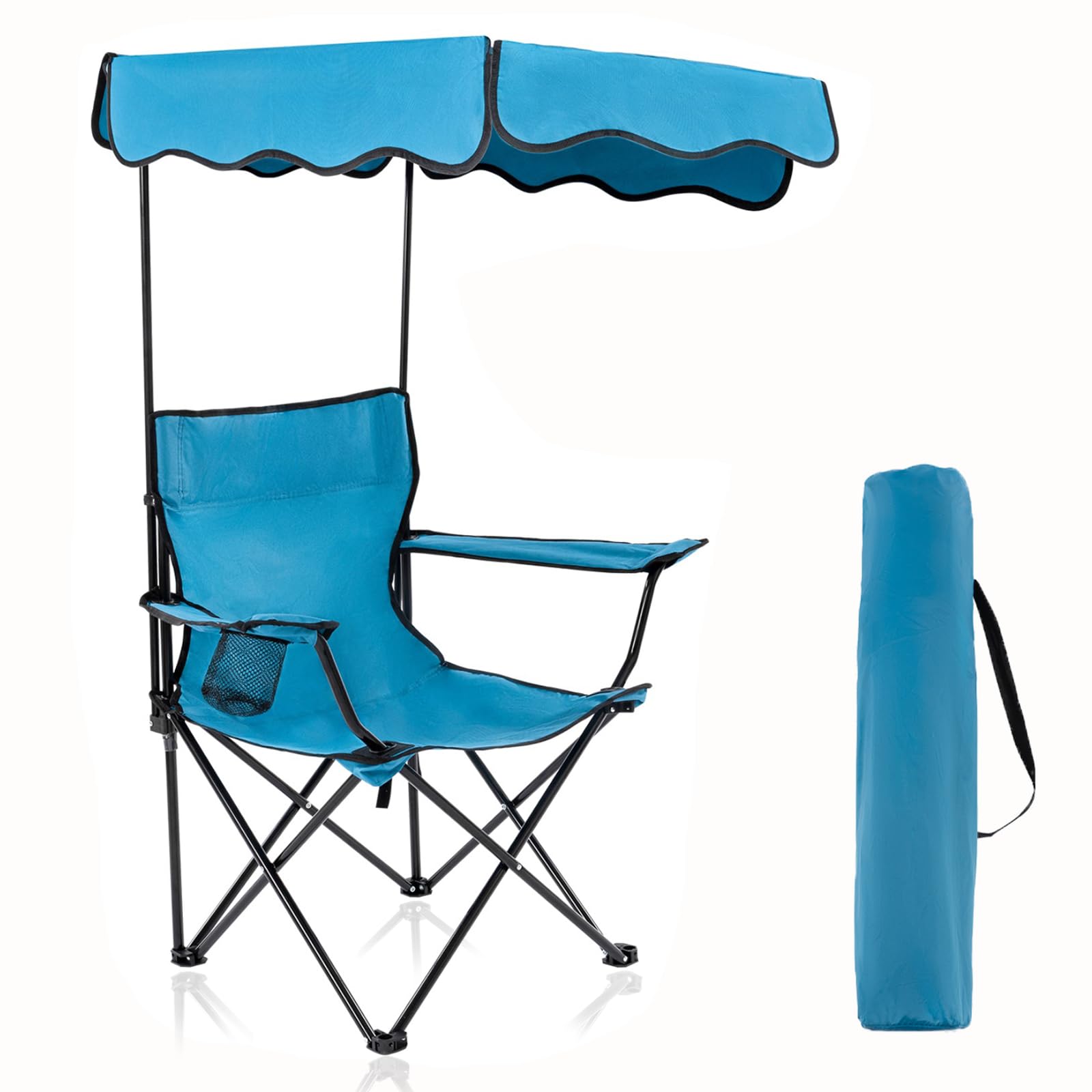 Homcosan Heavy Duty Folding Camping Chair with Canopy Shade - 600D Oxford Fabric Beach Chair with Cup Holder - Supports 330lbs - Portable Outdoor Chair for Camping, Beach, Picnics, Backyard & Tailgating