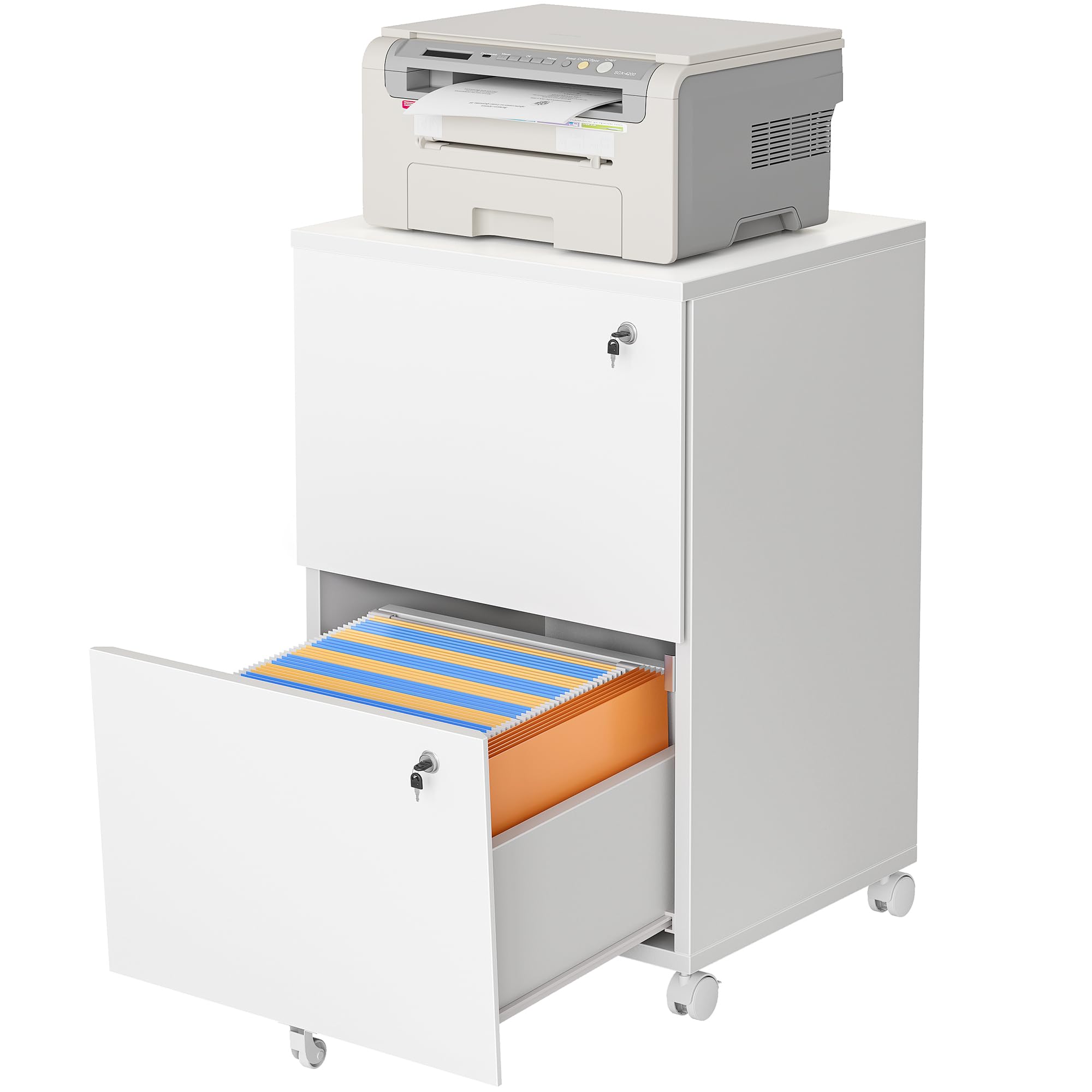TIQLAB 2 Drawer Mobile File Cabinet - White Vertical Storage for Letter, Legal & A4 Documents - Perfect for Home Office & Under Desk Organization - Compact File Organizer for Papers, Folders & Office Supplies