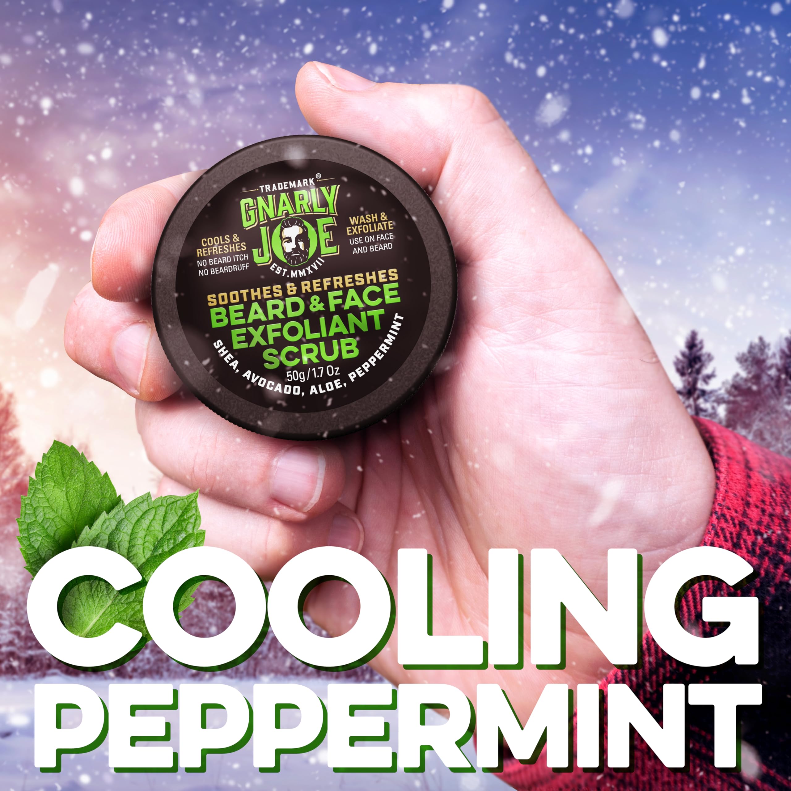 Gnarly Joe Refreshing Peppermint Beard & Face Scrub - Exfoliating Wash for Men, Deep Cleansing & Moisturizing, 50g - Perfect for Grooming, Post-Workout & Daily Skincare Routine