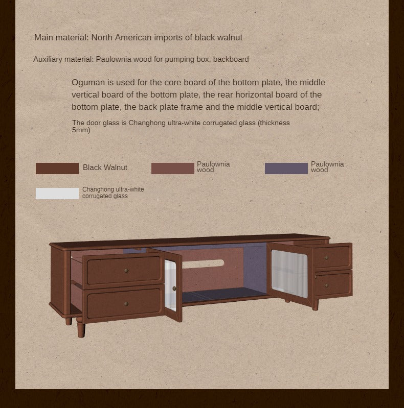 Solid Black Walnut Wood TV Stand - American Retro Style Locker Cabinet for Living Room & Home Theater Storage