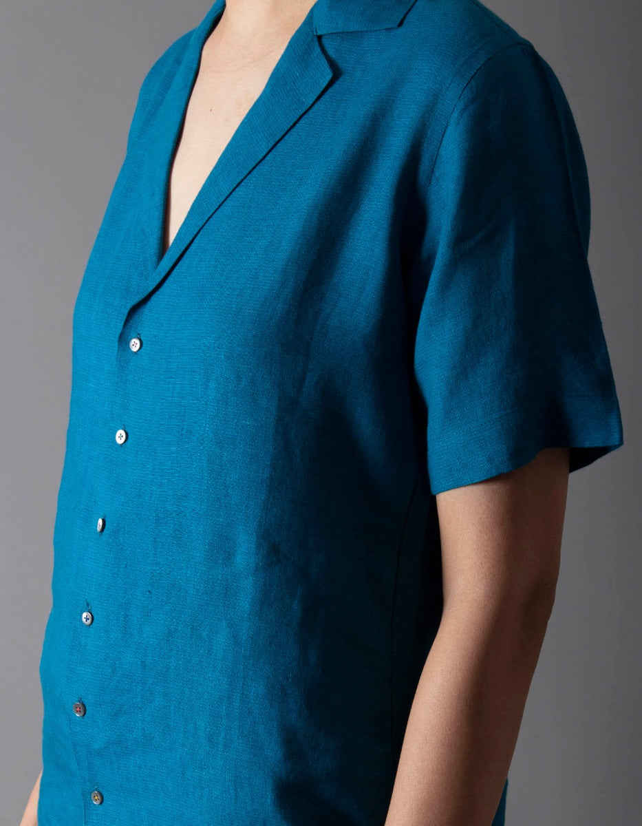 Premium Cobalt Blue Linen Bush Shirt for Men - Breathable Summer Casual Wear - Perfect for Outdoor Adventures, Travel & Beach Vacations