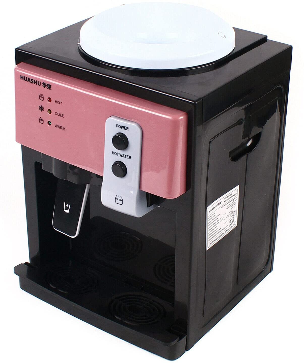 Top Loading Countertop Water Dispenser 0.9-5 Gallons - Hot, Cold & Warm Water Cooler - Mini Desktop Drinking Machine for Office & Home (Pink) | Compact Electric Water Dispenser for Small Spaces