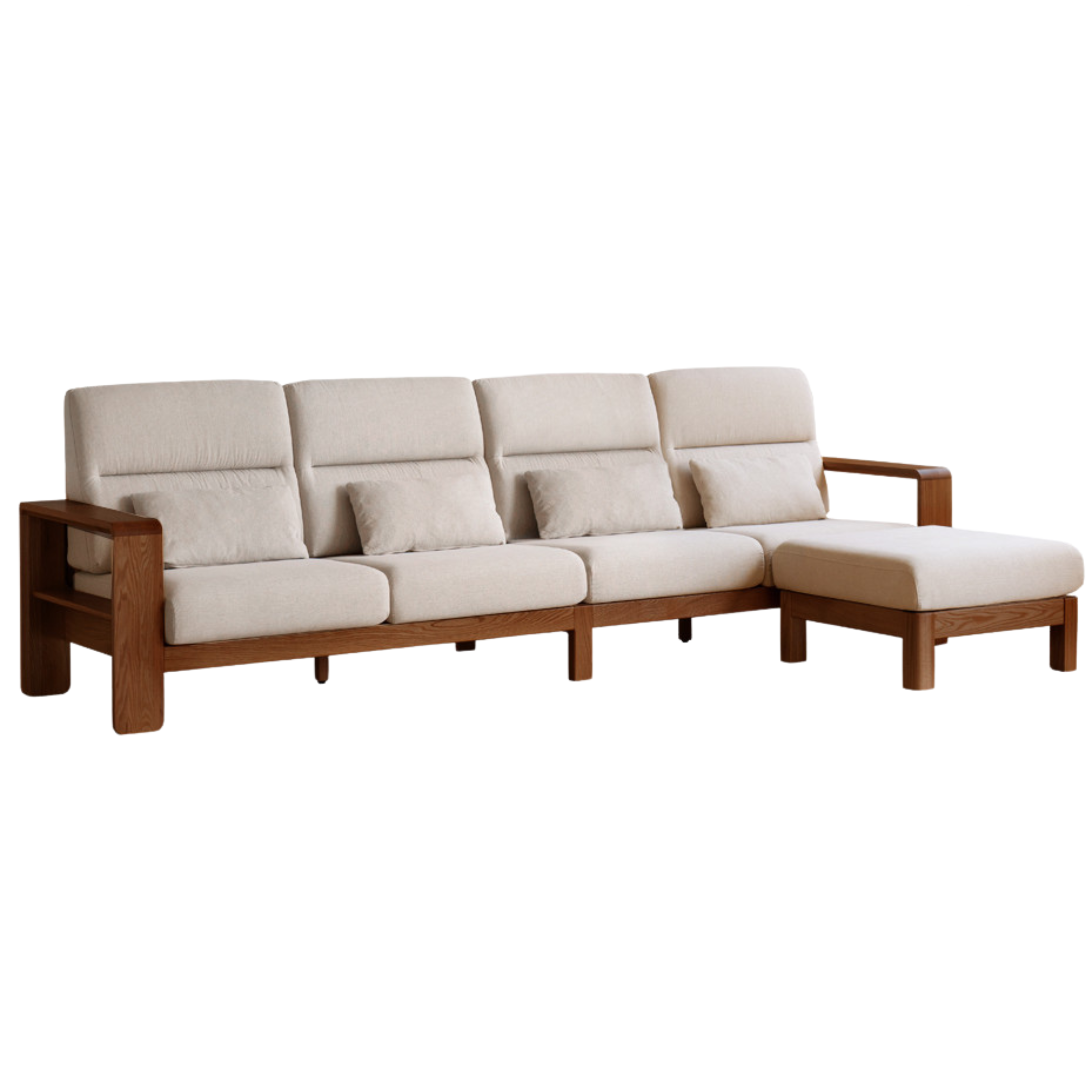 Oak Solid Wood High Back Fabric Corner Sofa - Modern L-Shaped Sectional Couch for Living Room, Lounge & Family Room Comfort