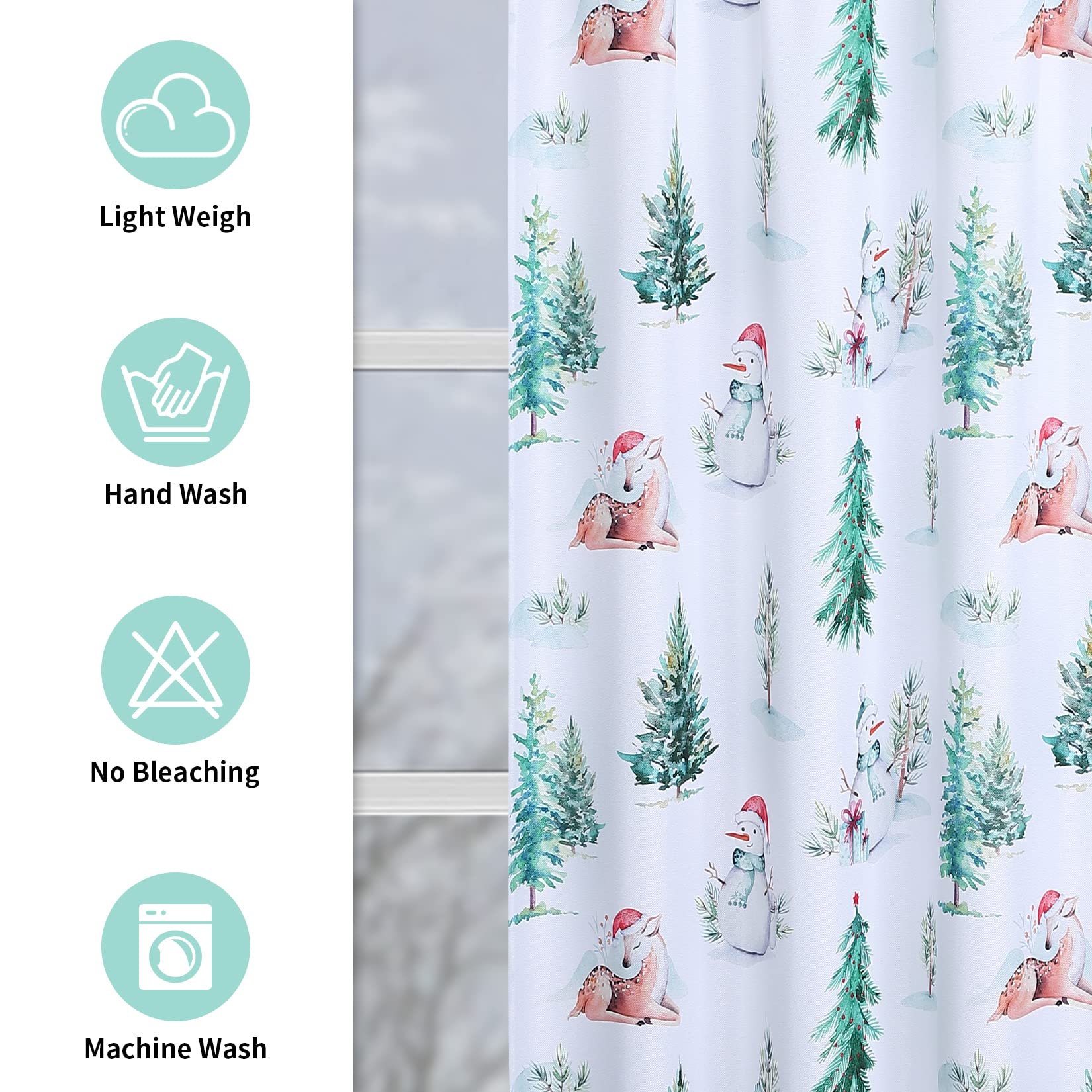 ROYGROW Christmas Window Curtains 30 Inch - 2 Panels Holiday Decor with Tree Snowman Reindeer Design, Rod Pocket Kitchen & Bathroom Curtains, Velvet Winter Decorations in White and Green, 27W x 30H - Perfect for Christmas Home Decor, Holiday Party, and Winter Season Gifts