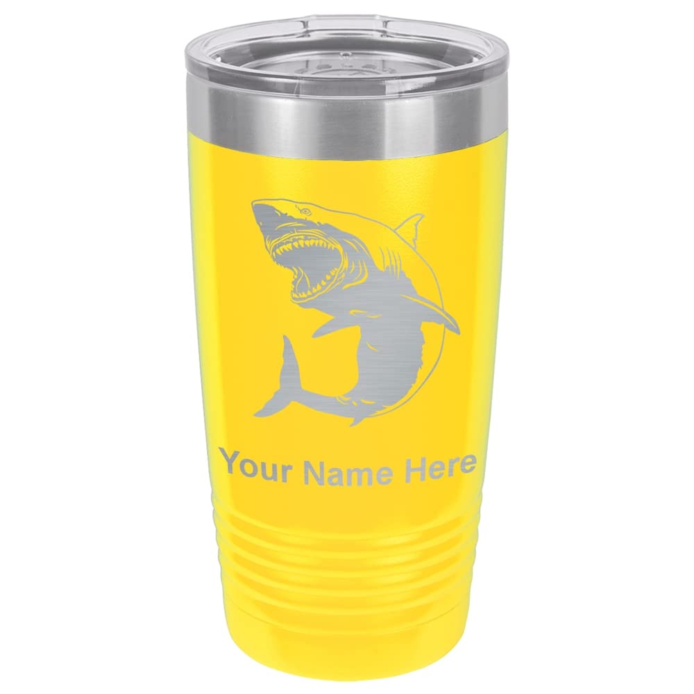 LaserGram 20oz Vacuum Insulated Stainless Steel Tumbler - Custom Engraved Great White Shark Design (Yellow) | Leakproof Travel Mug for Coffee, Tea & Cold Drinks | Perfect for Office, Gym & Outdoor Adventures