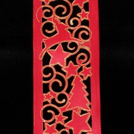 Red Deer, Stars, and Trees Cut-Out Wired Craft Ribbon - 1.5 Inch x 27 Yards - Decorative Holiday Gift Wrapping, DIY Scrapbooking, and Christmas Tree Ornament Crafts