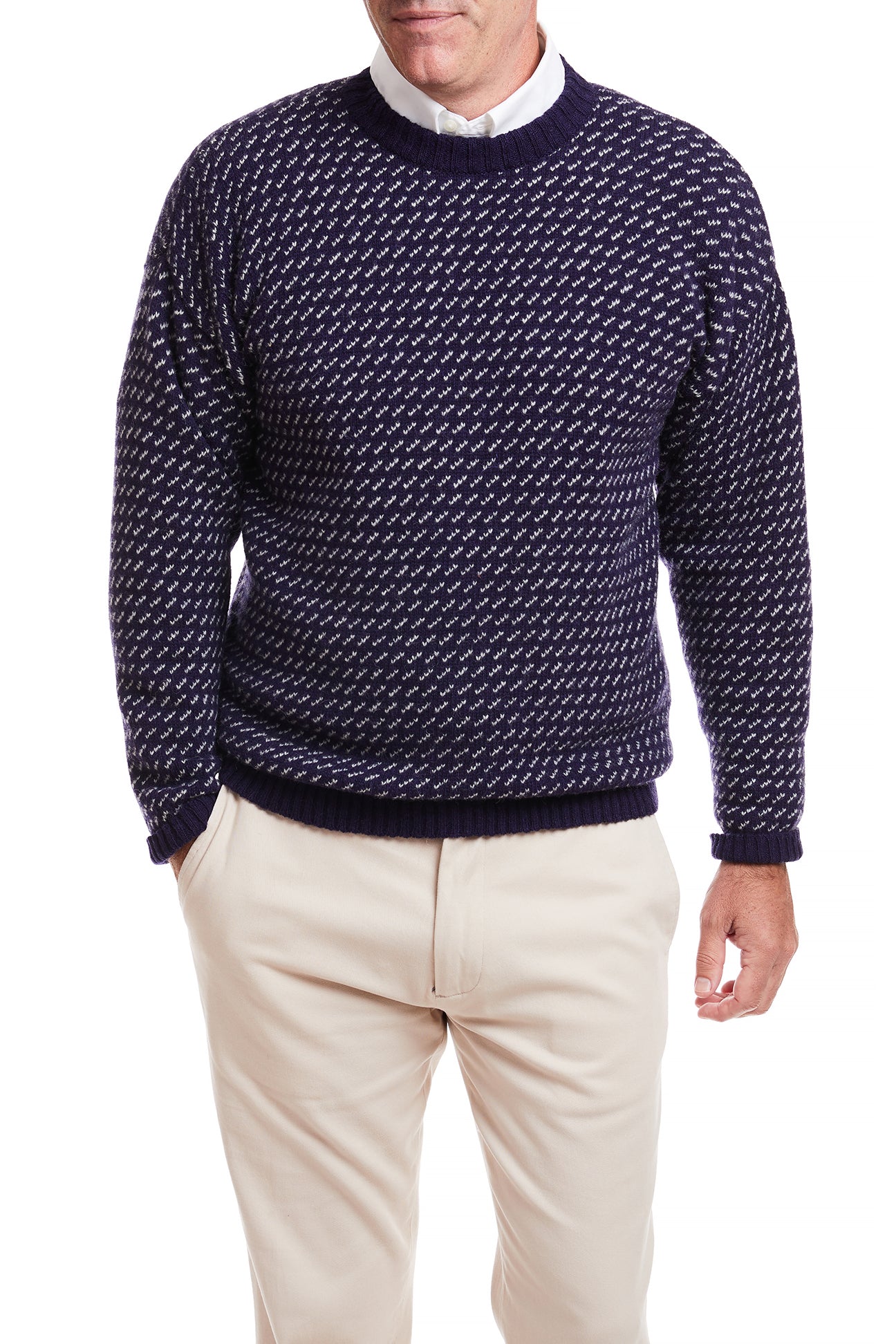 Premium Shetland Wool Crewneck Sweater - Soft Brushed Birdseye Knit in Navy Blue | Cozy Winter Wear for Men & Women | Perfect for Casual Outfits & Outdoor Activities