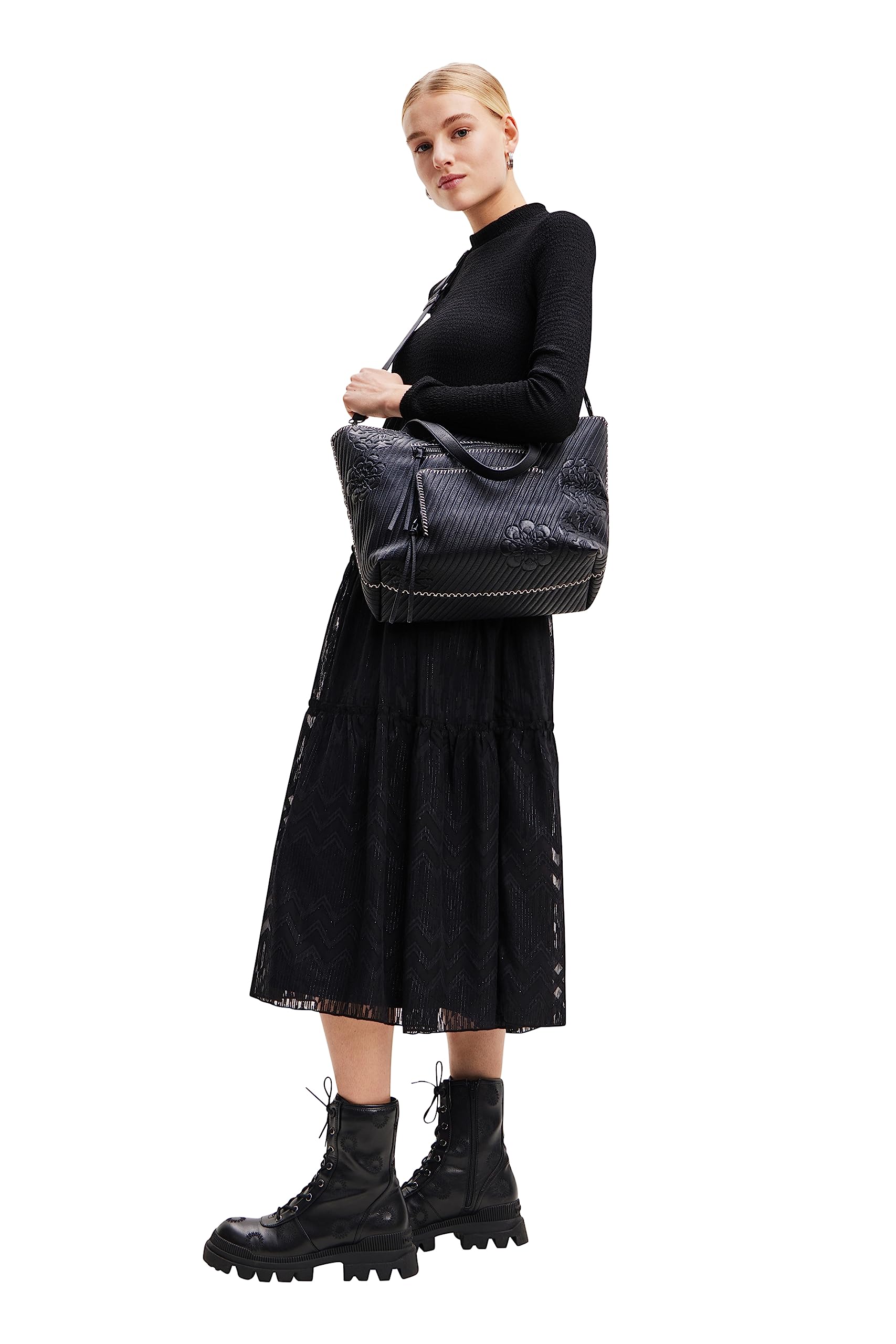 Desigual Women's PU Leather Shopping Bag - Stylish Black Handbag for Daily Use, Work & Travel