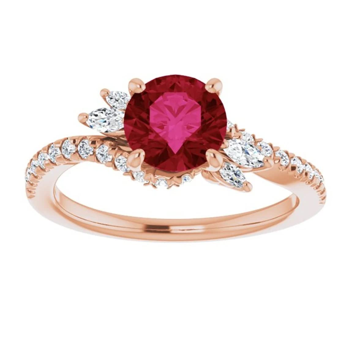 2.30 Ct Round Cut Garnet Red Diamond Solitaire Swirl Engagement Ring - 925 Sterling Silver with Rose Gold Finish (Size 11.5) | Elegant Wedding Band, Anniversary Gift, Promise Ring for Her